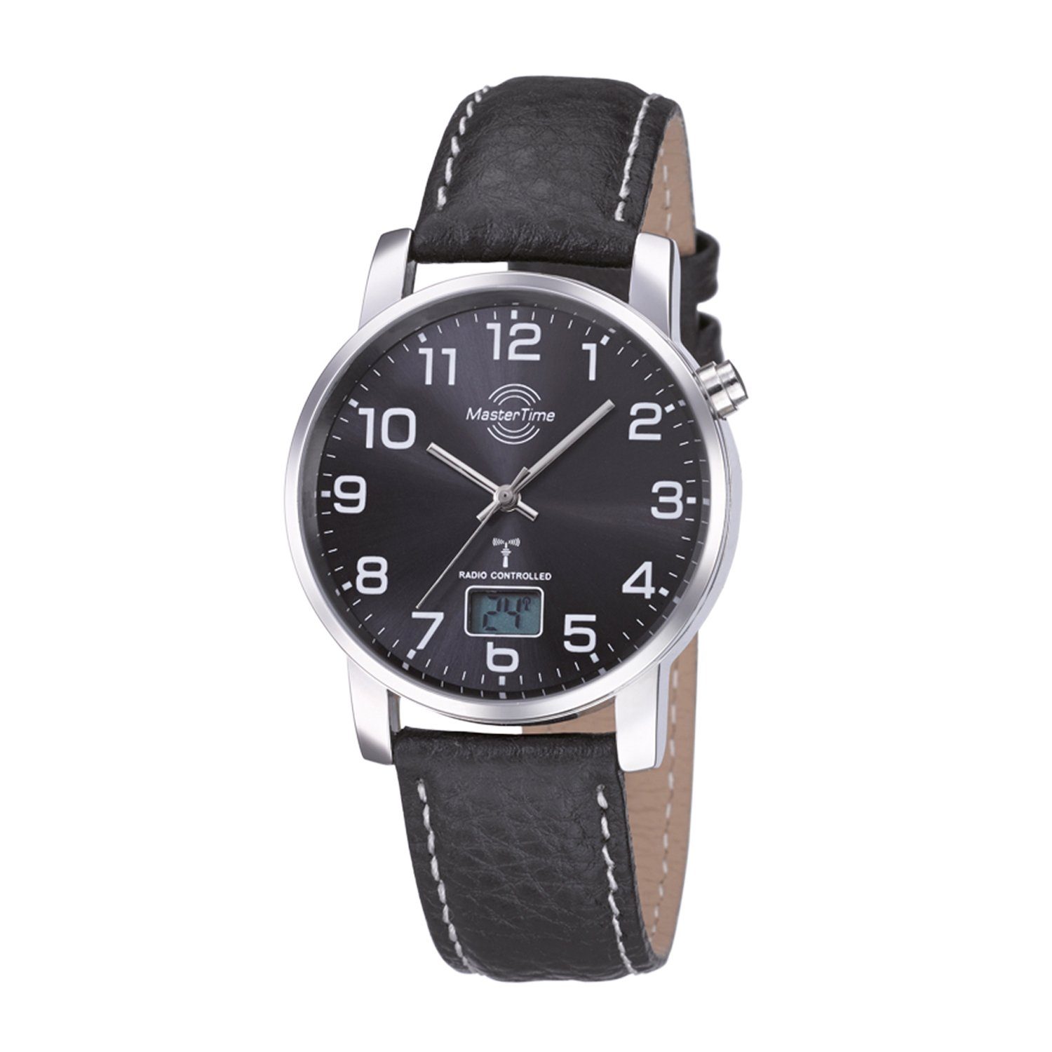 MASTER TIME Quarzuhr Herren-Funkuhr MTGA-10576-24L, Schwarz, Lederarmband, analog-digital