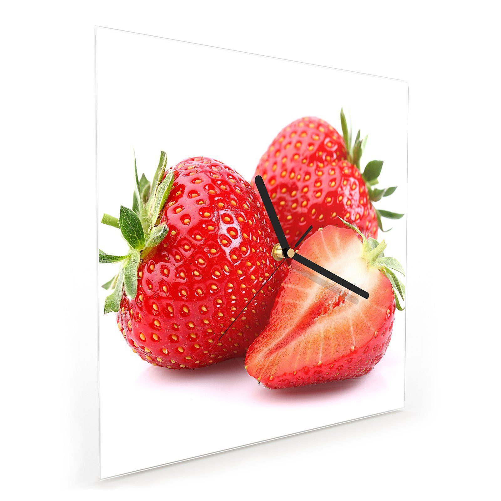 mit Größe Frische Glasuhr 30 Erdbeeren Wanduhr Wandkunst cm Primedeco x Motiv Wanduhr 30