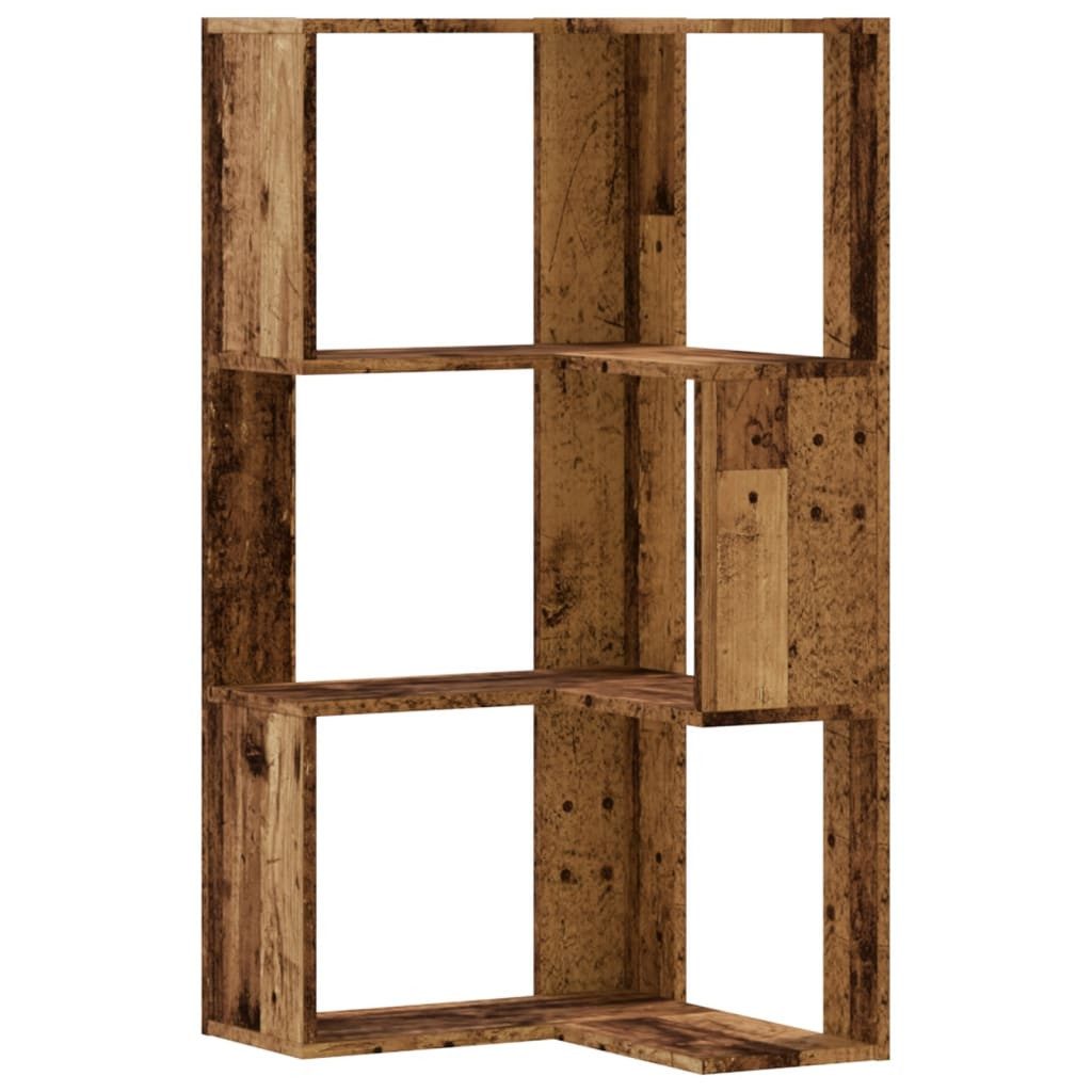 vidaXL Bücherregal Eck-Bücherregal 3 Böden Altholz-Optik 50x50x102cm Holzwerkstoff, 1-tlg.