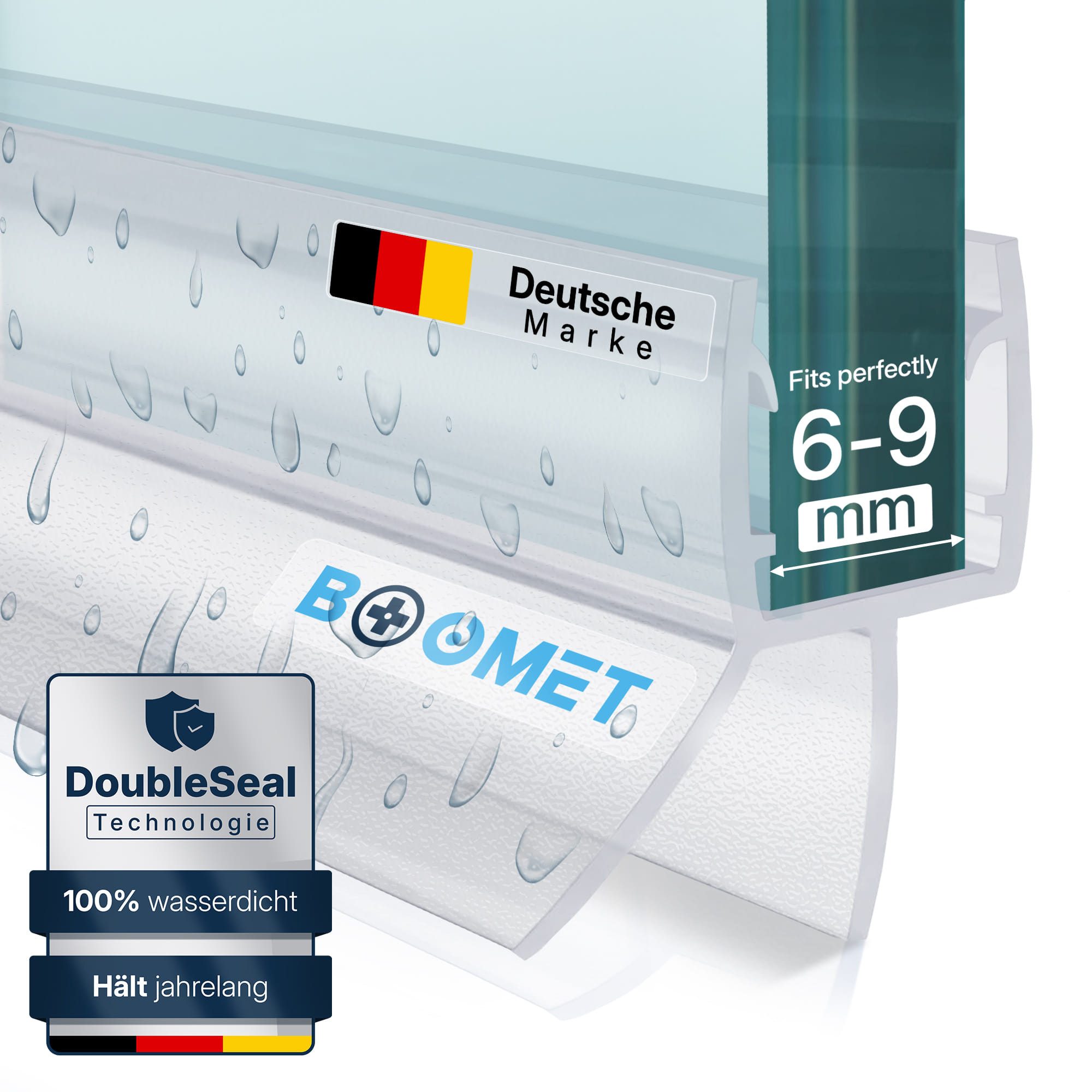 BOOMET Duschdichtung Duschdichtung gerade 6-9mm, L: 39 cm, (Set, 1-St., 39cm), Dichtung Dusche Glastür Duschtür Duschtürdichtung