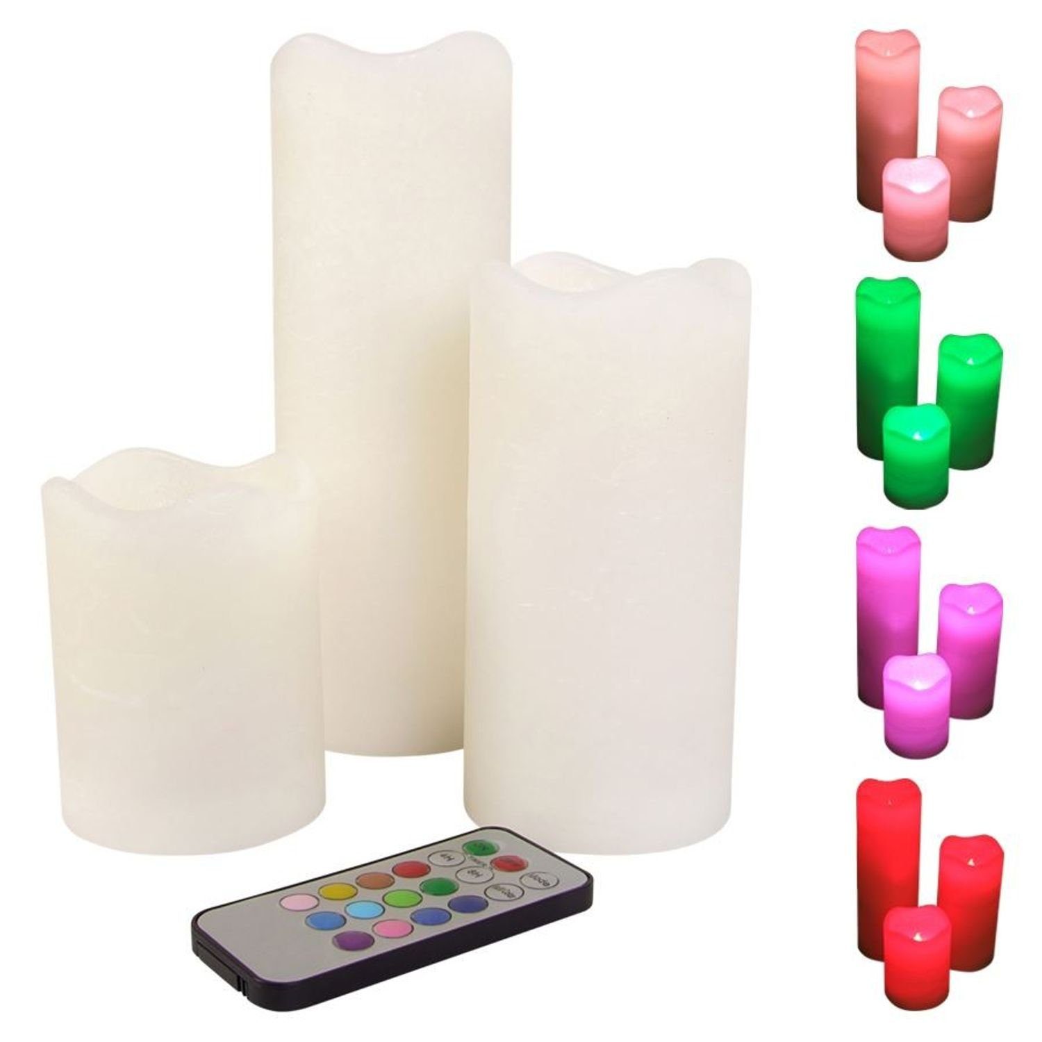 BURI Tafelkerze 3er-Set LED-Wachskerzen mit Farbwechsler & Fernbedienung fl günstig online kaufen