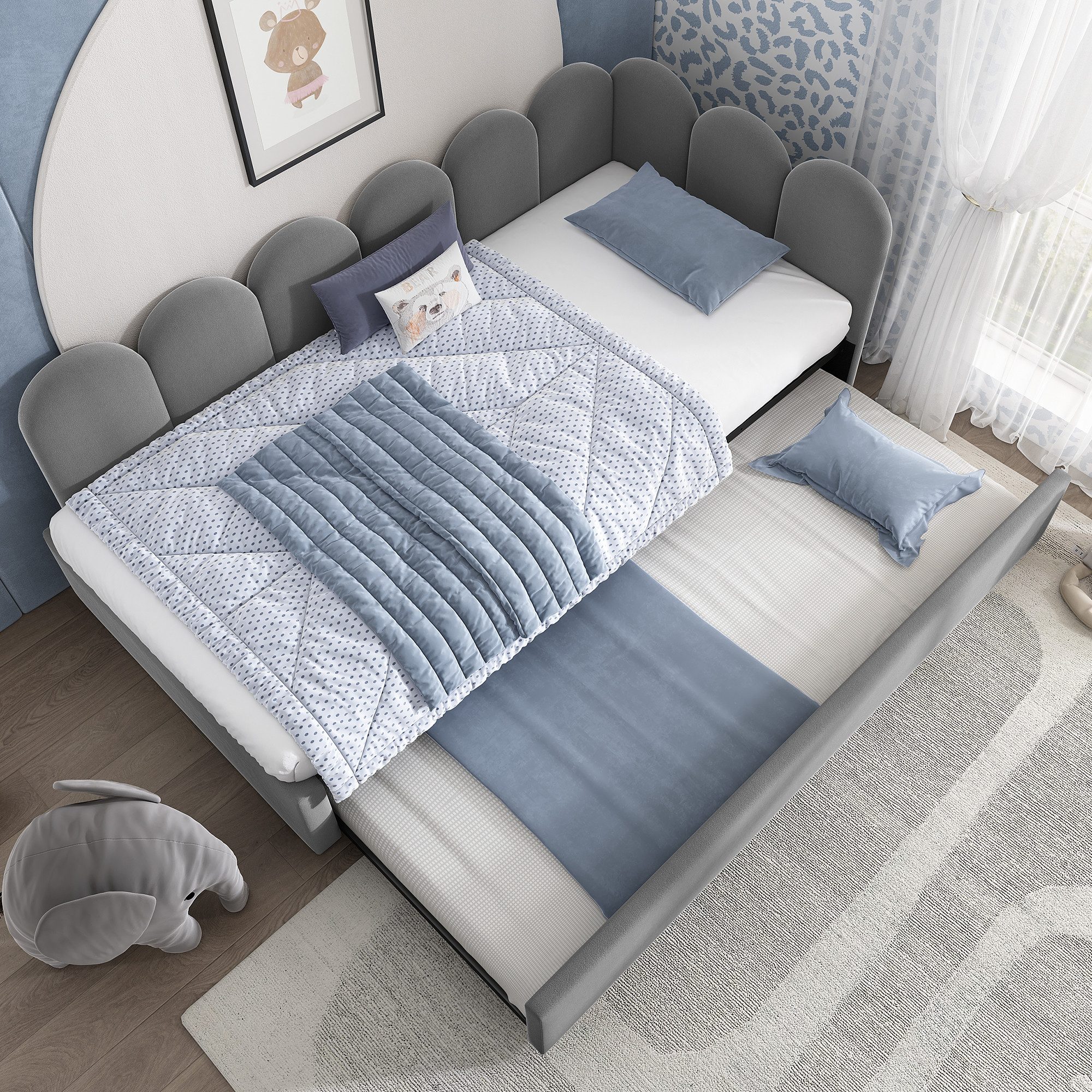 Flieks Daybett, Polsterbett Tagesbett Schlafsofa 90x200cm mit Ausziehbett 90x190cm