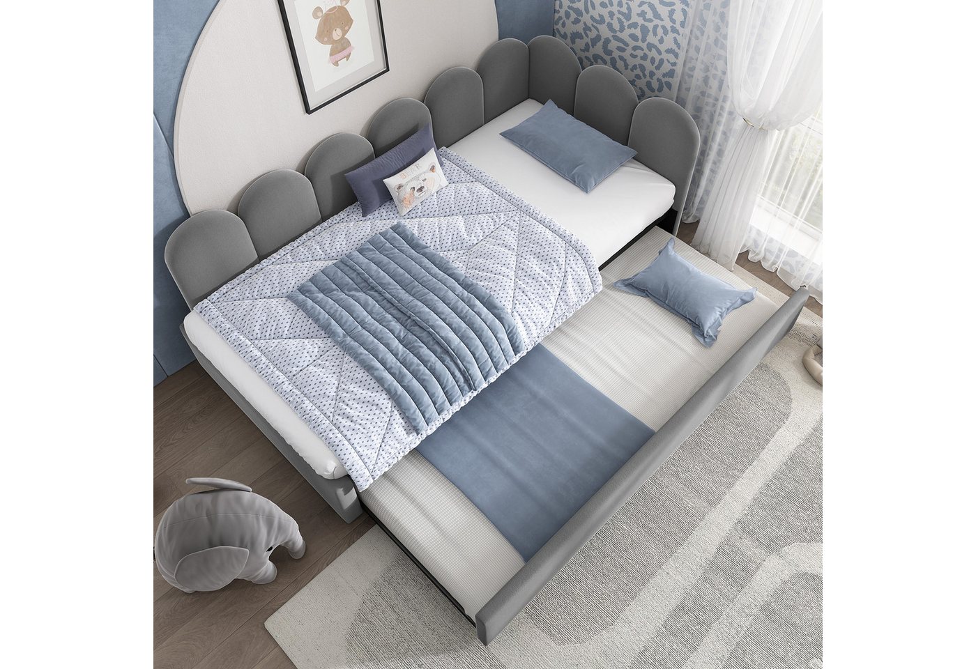 Flieks Daybett, Polsterbett Tagesbett Schlafsofa 90x200cm mit Ausziehbett 90x190cm