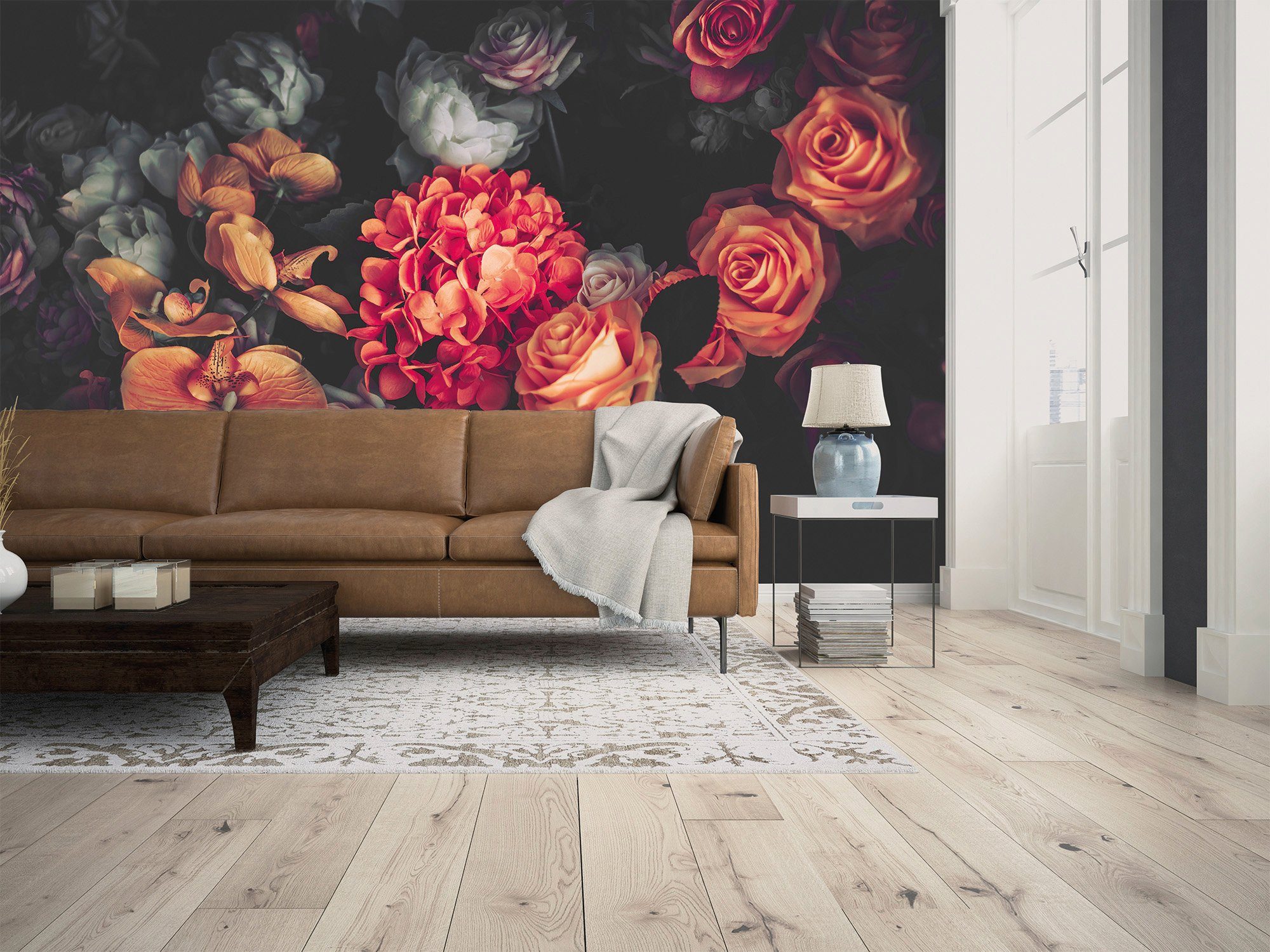 living walls Wand, St), Schräge, Flowers Fototapete Decke glatt, (5 Designwalls Vlies, 1, Romantic