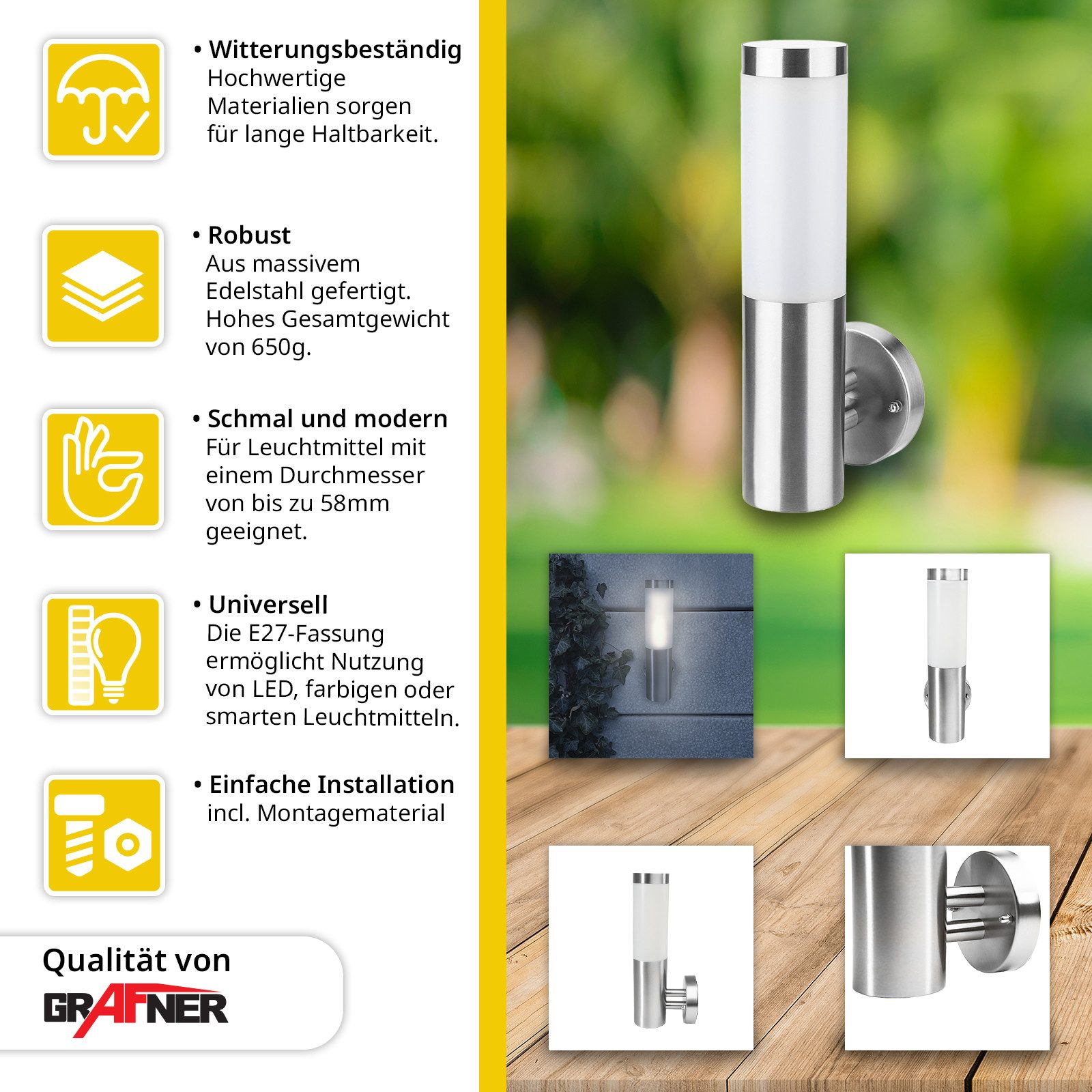 Grafner Außen-Wandleuchte Edelstahl Wandlampe Außen Wandleuchte 10WB, Energ günstig online kaufen