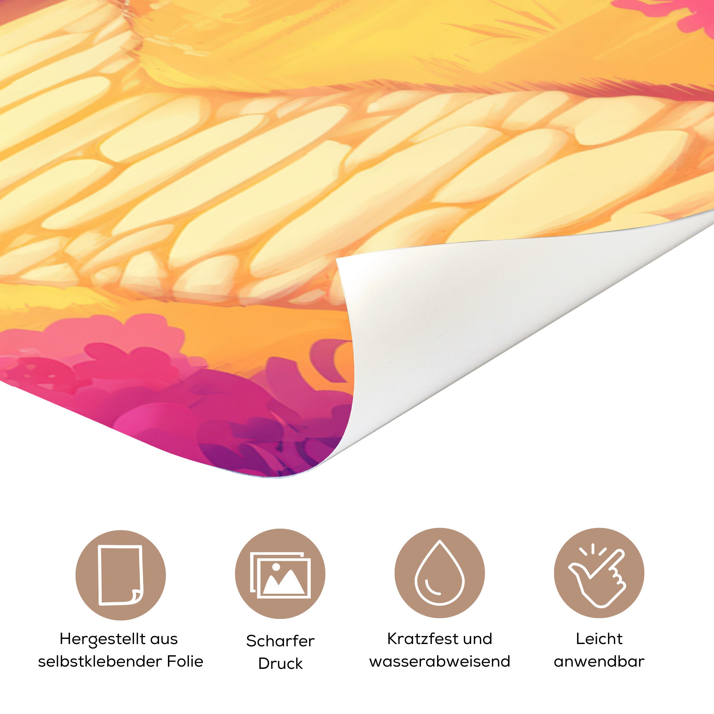 MuchoWow Türtapete Schloss - Rosa - Kröte - Märchen - Fantasie, Matt, bedruckt, (1 St), Selbstklebende Tapete, Folie für Möbel, 75x205 cm