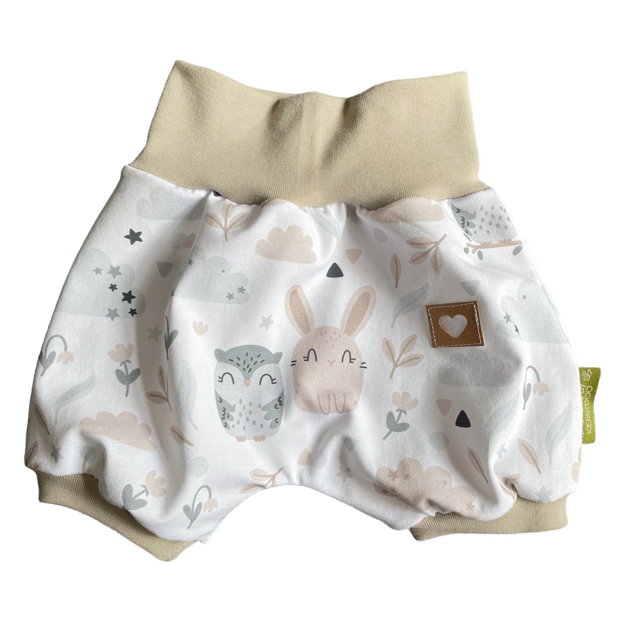 kennydoo Body & niedlichem Baby Shorts Set "Hase teilig) mit (2 Kinder- Design & Eule" taupe/weiß