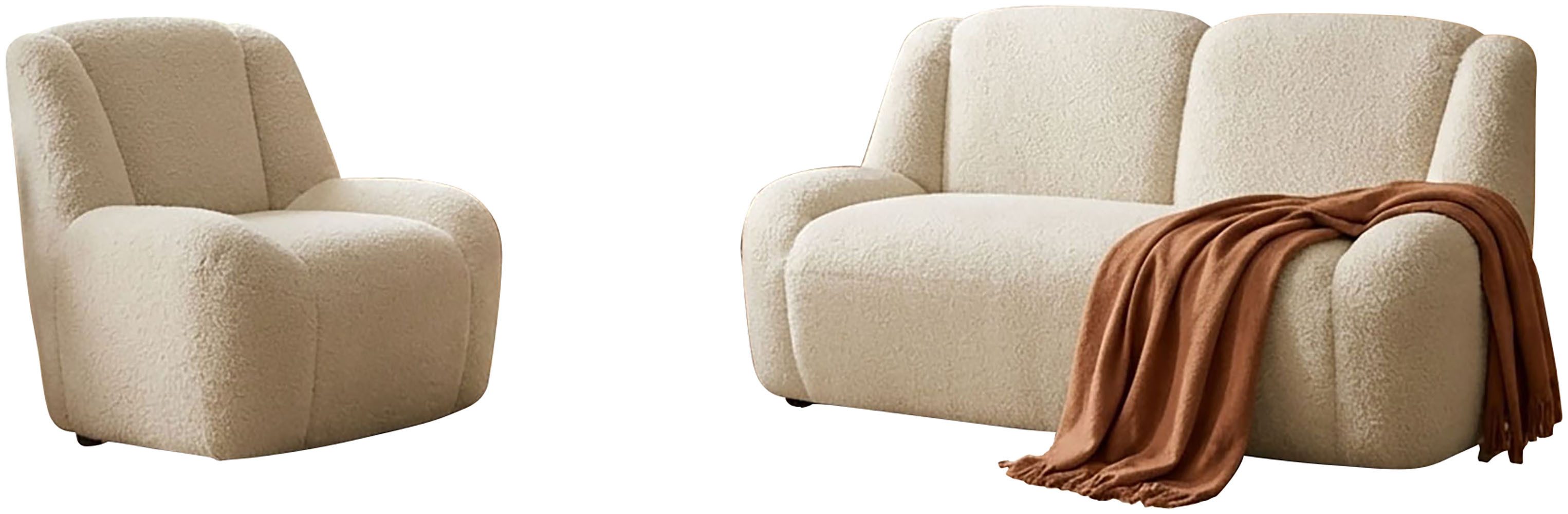 DOMO collection Polstergarnitur Ryos, Sessel und 2-Sitzer, organische Form, (Set, 2-tlg), skulpturale Opik, cozy chic
