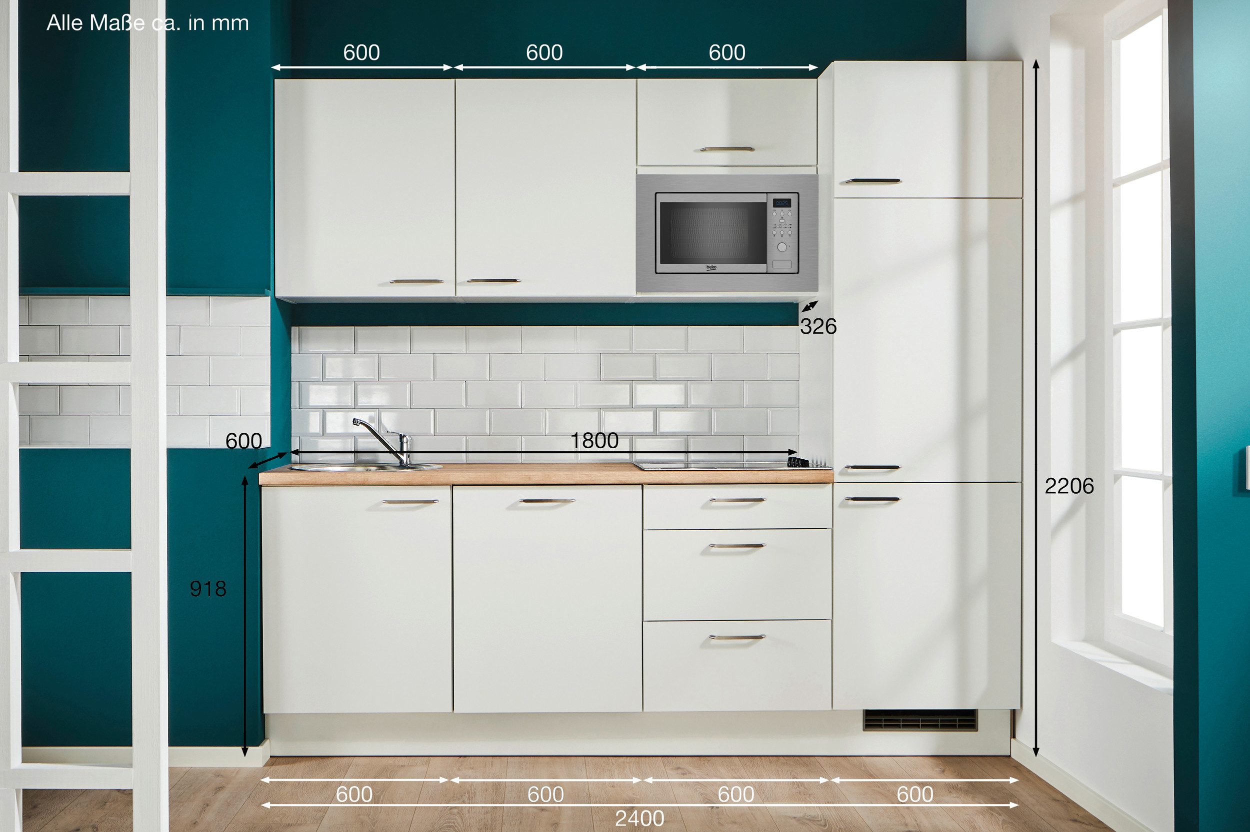 pino Küchenzeile Nizza, individuell anpassbar, gratis Küchenplanung mit Profis, (Breite 240cm), vormontiert, wahlw. mit E-Geräten, Preis inkl.Lieferung