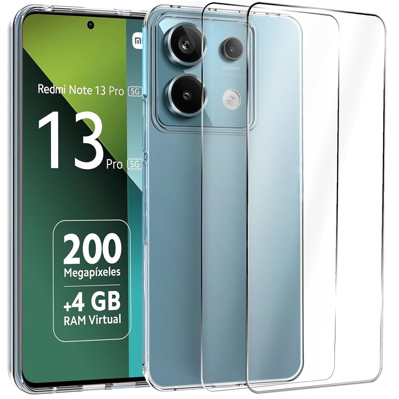 CoolGadget Handyhülle Transparent als 2in1 Schutz Cover Set für Xiaomi Redmi Note 9 Pro 9S 6,67 Zoll, 2x Glas Display Schutz Folie + 1x Case Hülle für Redmi Note 9 Pro 9S