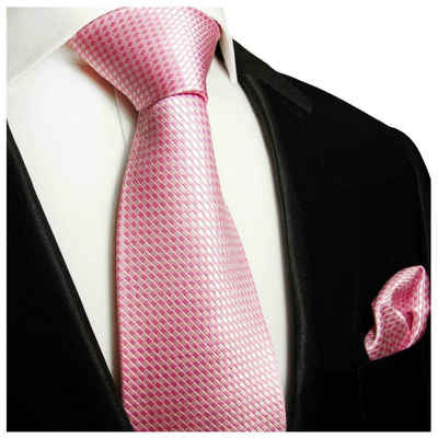 Paul Malone Krawatte Herren Seidenkrawatte mit Tuch modern uni einfarbig 100% Seide (Set, 2-St., Krawatte mit Einstecktuch) Breit (8cm), rosa pink 501