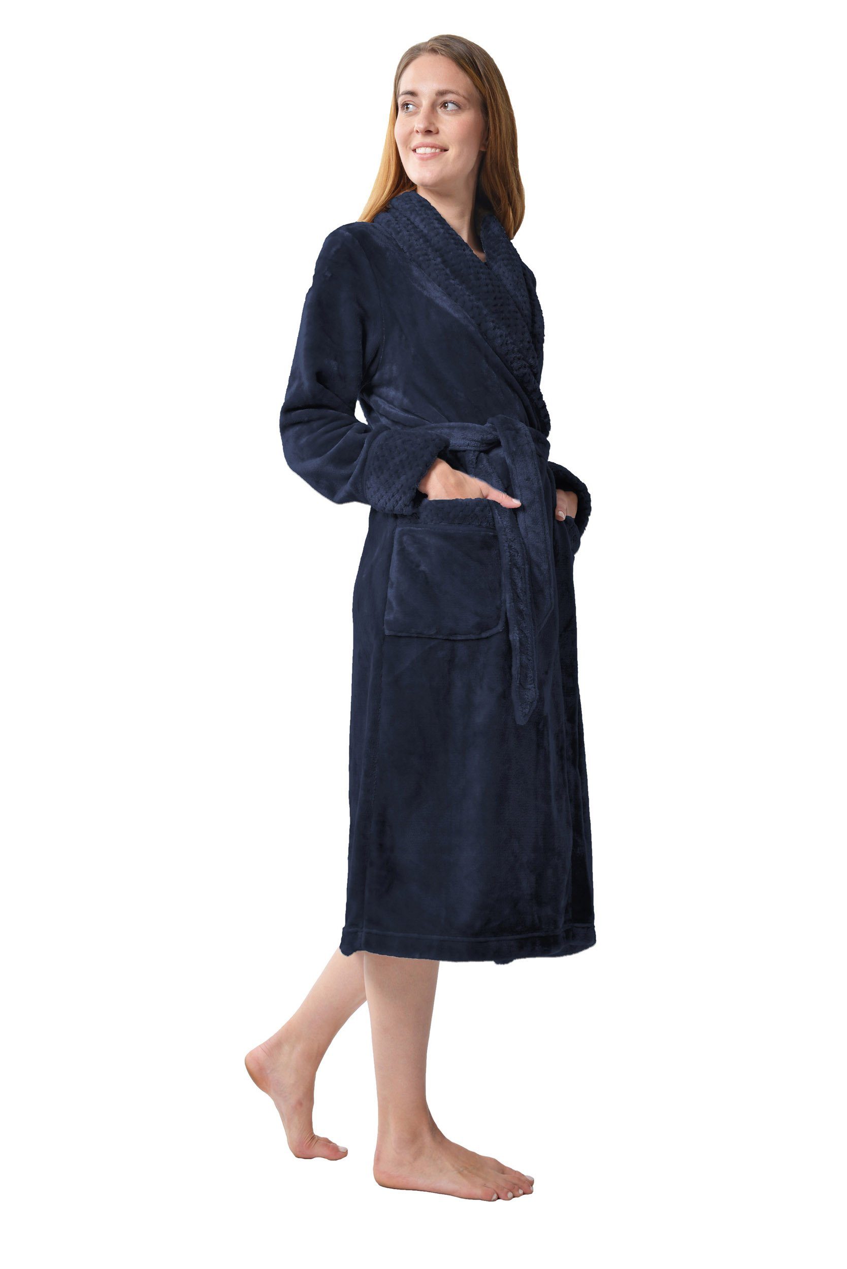 RAIKOU Bademantel Homewear / Morgenmantel /Saunamantel / Hausmantel für Damen, Polyester, Gütel, aus luxuriösem Flausch Coral Fleece