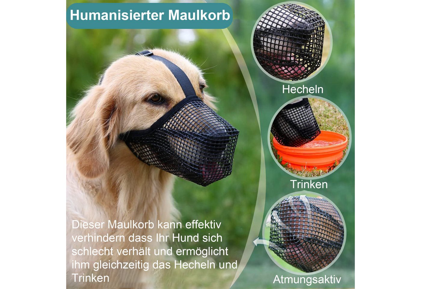 Thumbnail - Mutig Maulkorb Hunde Maulkorb,Verstellbare Hundemaulkörbe Weicher Netzmaulkorb GrößeL, für Mittlere Hunde Große Hunde zu...