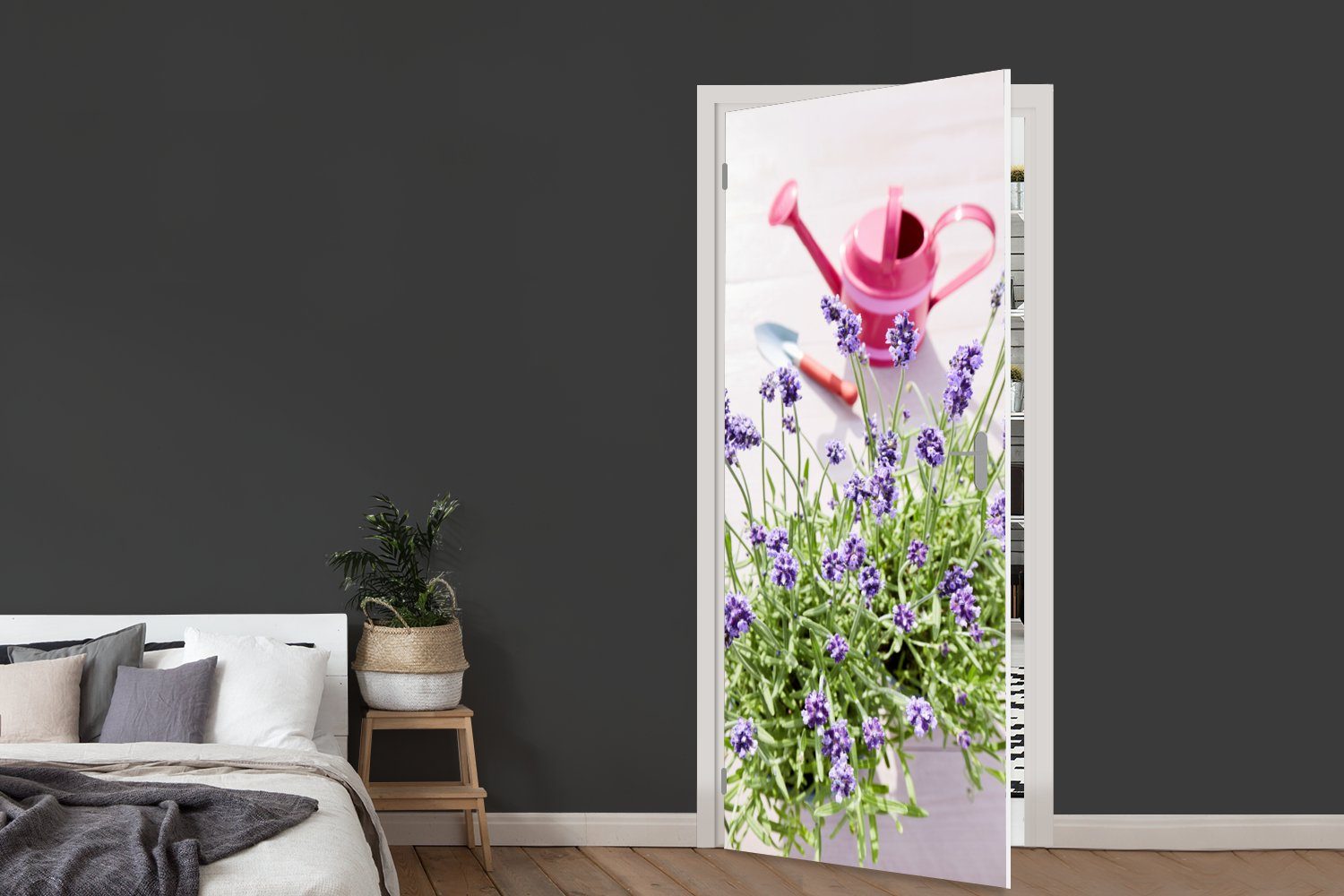 MuchoWow Türtapete Gießkanne - Blumen - bedruckt, für Lavendel, Fototapete (1 75x205 Tür, Matt, cm Türaufkleber, St)