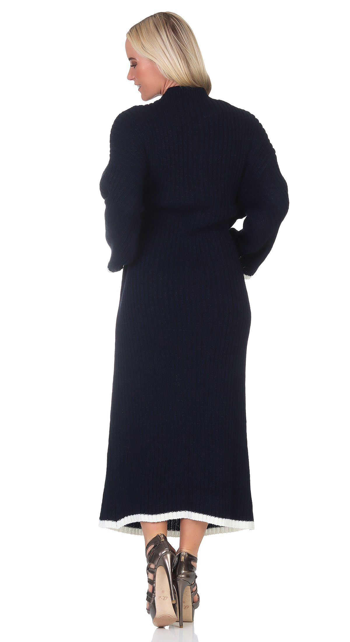 Mississhop Strickkleid Strickkleid M.383 (1-tlg) Kleid gestrickt lang Dunkelblau