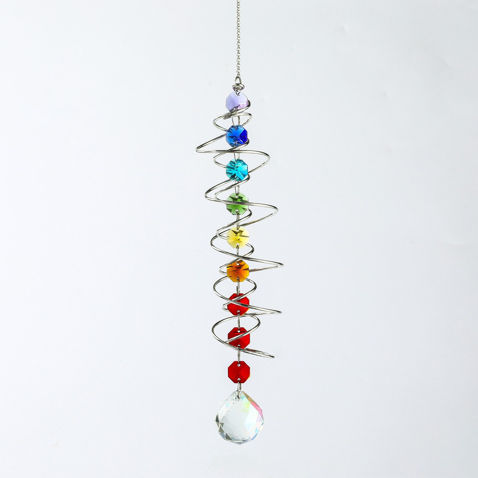 MOPUEA Windspiel 3D Windspiel aus Edelstahl Kristall Sonnenfänger mit Spiralschwanz (3D-Effekt Windspiel für Fenster Garten Balkon, mit Spiraleffekt, 1 St), Regenbogen Deko Hängend Innen Außen, 45 cm