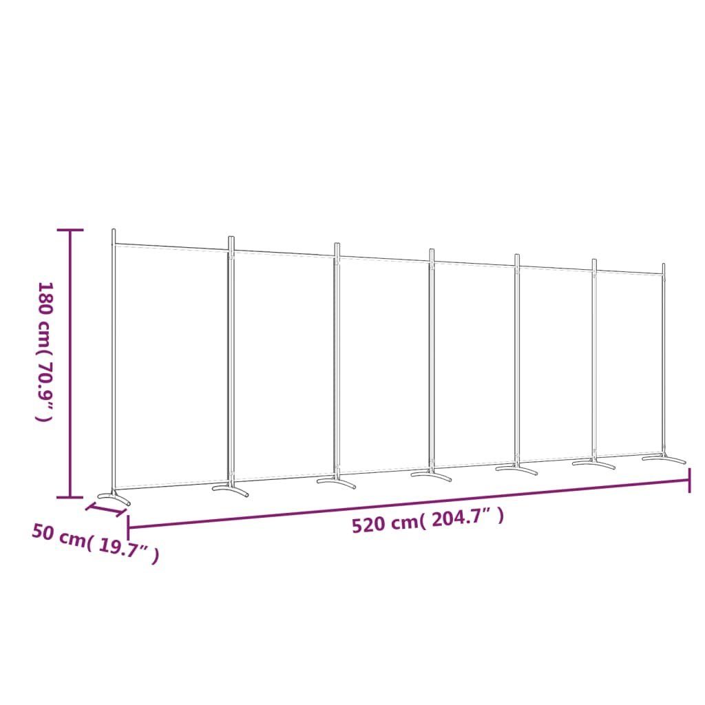 6-tlg. Stoff 520x180 Raumteiler Paravent cm Anthrazit furnicato