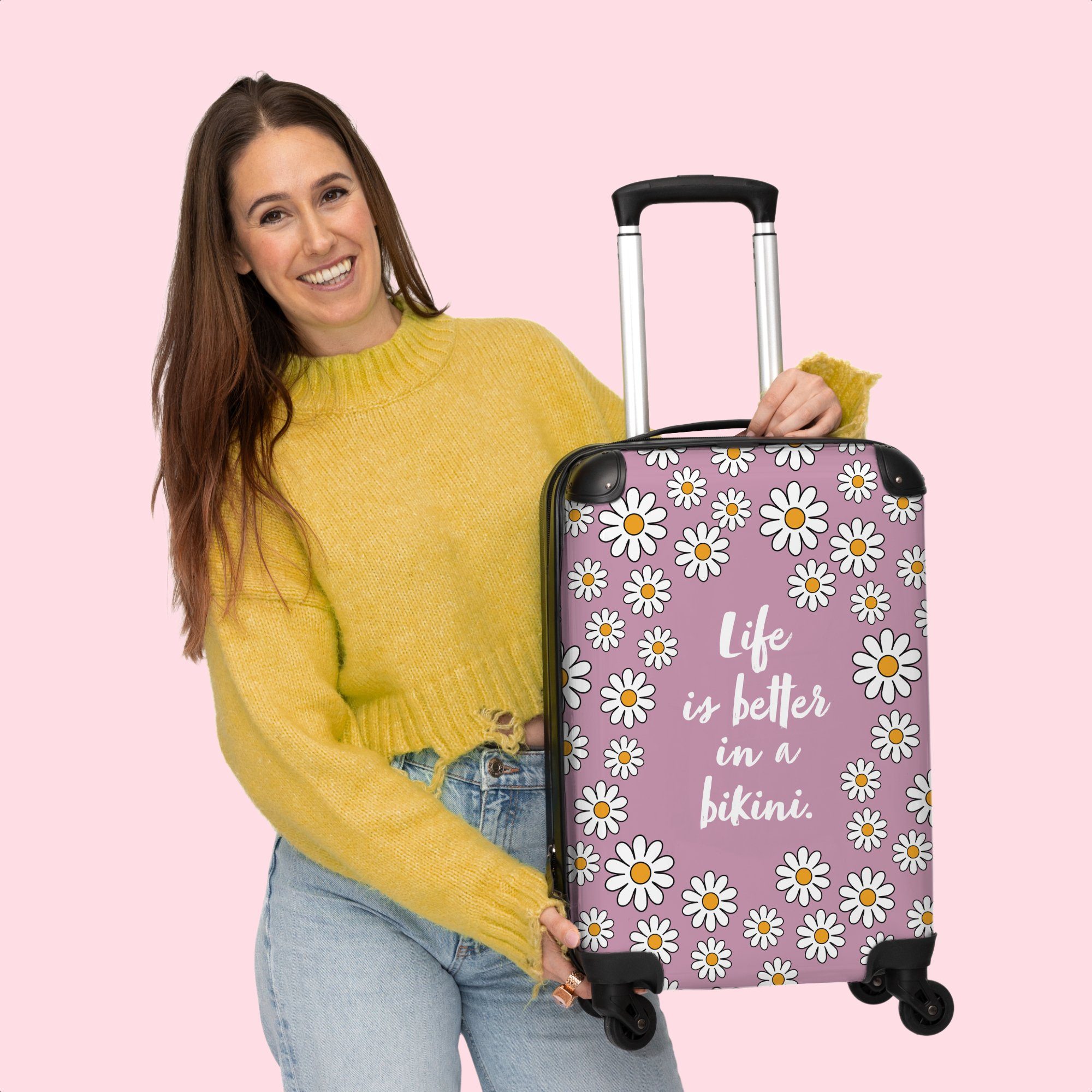 Handgepäck Cabin Kleine 4 Das ist Reisekoffer Rollkoffer Bikini, im - - Handgepäckkoffer Zitat Trolley - Blumen mit Leben - besser 55x35x20cm Rollen Rollen, NoBoringSuitcases.com© Rosa 4