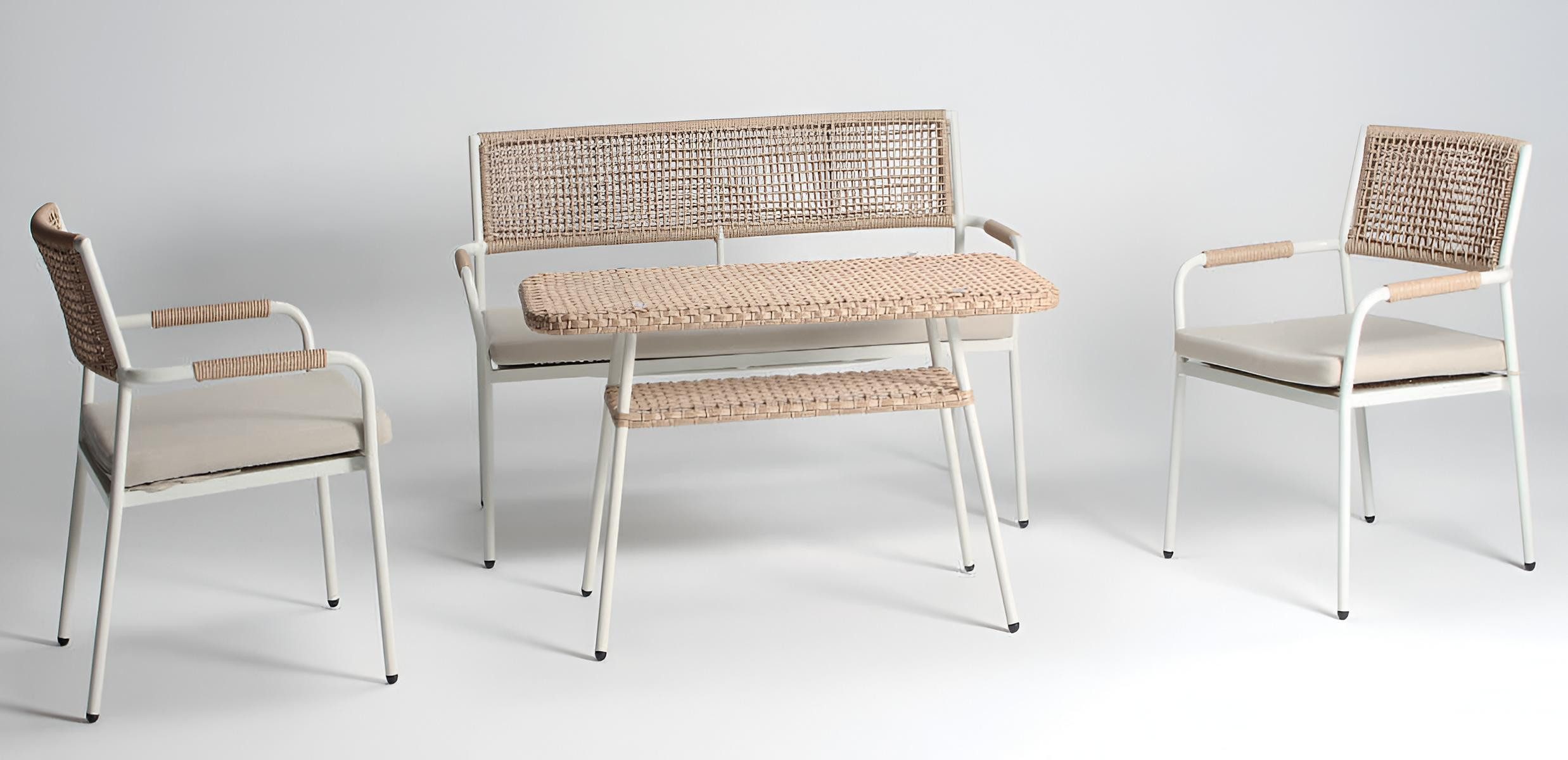 JVmoebel Gartenlounge-Set Sofa Couchtisch Sessel Sofa Set 2-Sitzer Sofa Gartenmöbel Modern, (3-tlg), Made in Europa
