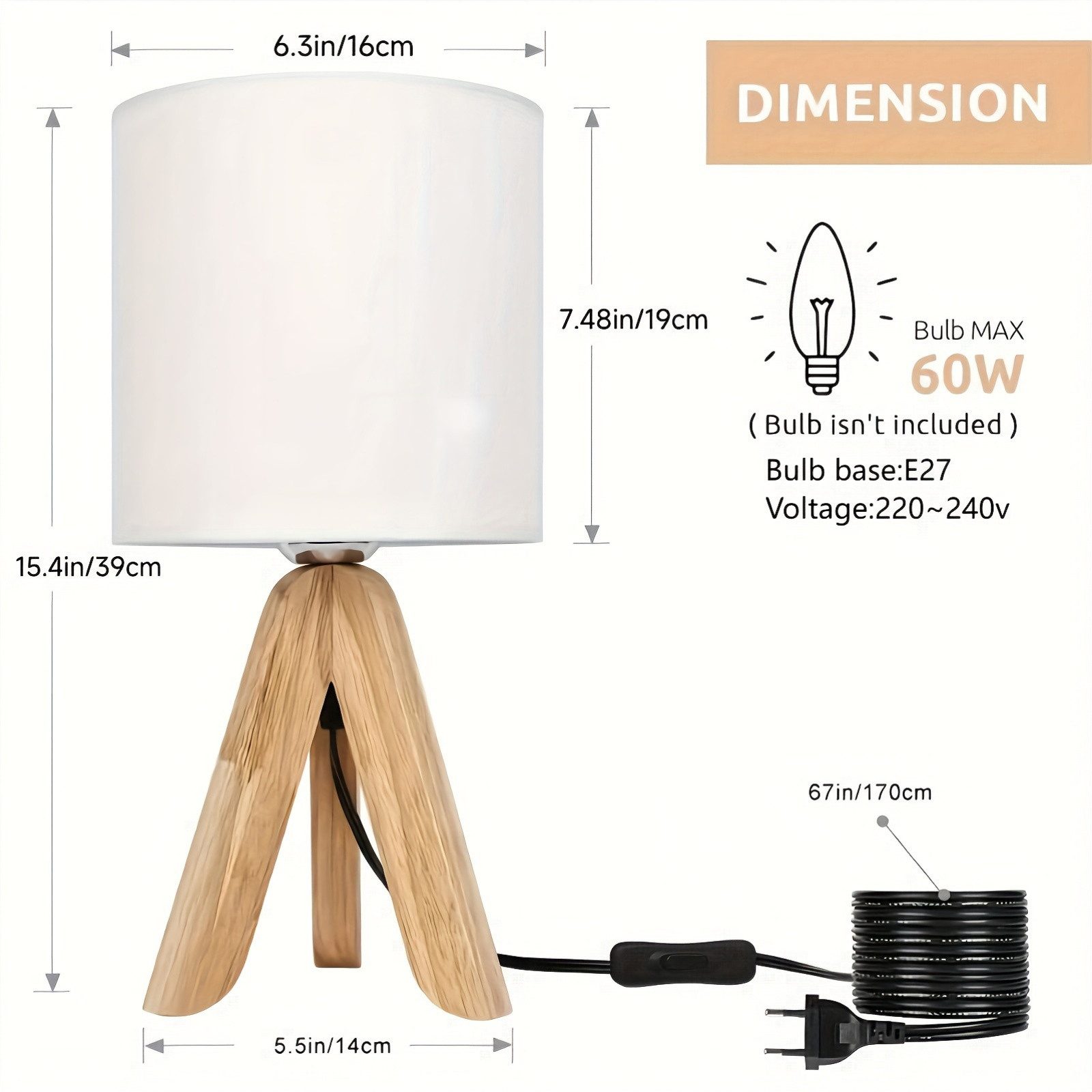 JDONG Nachttischlampe aus Holz, Stativ Tischlampe günstig online kaufen