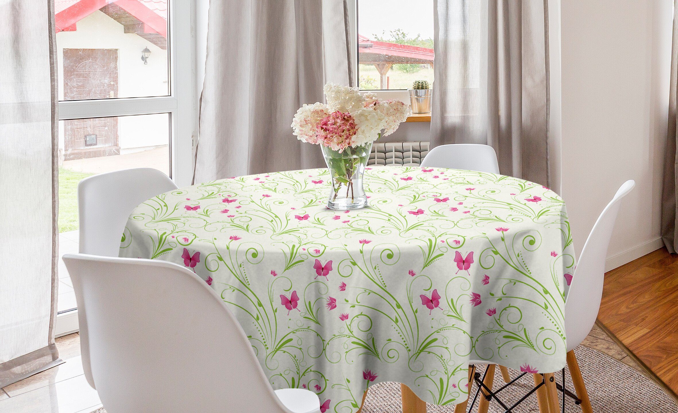 Abakuhaus Tischdecke Kreis Tischdecke Abdeckung für Esszimmer Küche Dekoration, Blumen Kurvige Vorbauten Petals Bloom