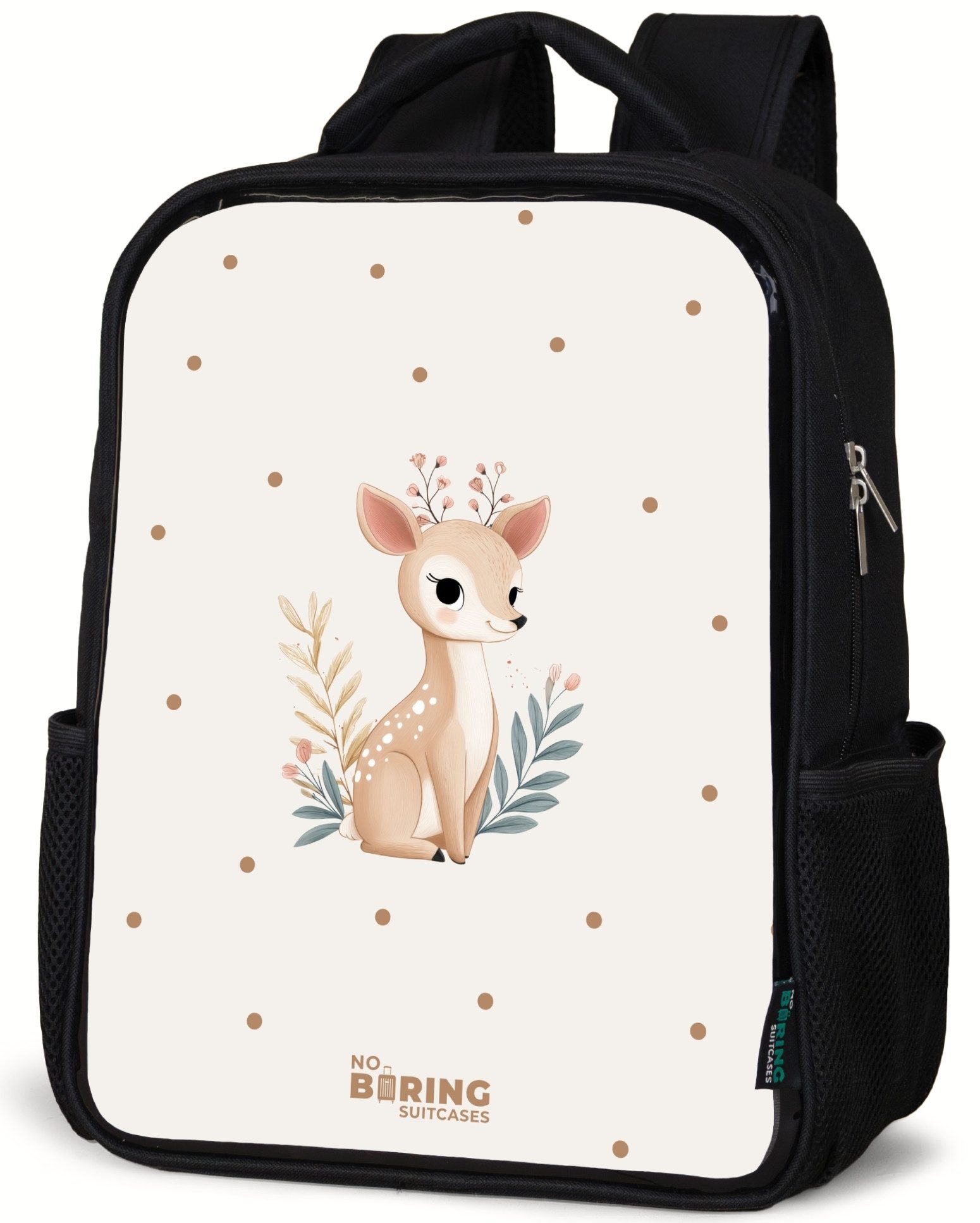 Kleine Rehe mit Pflanzen in einem Feld voller Punkte