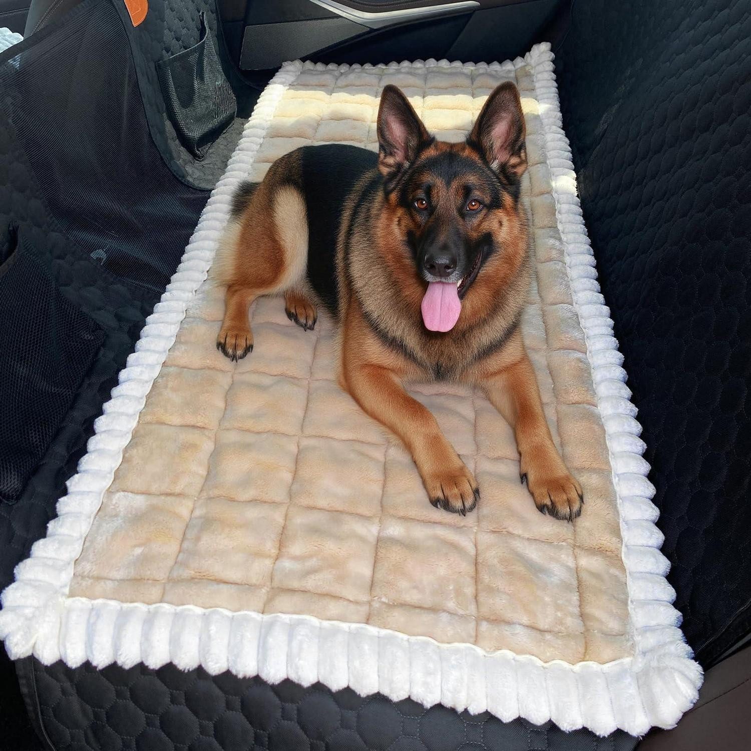 LuxusKollektion Tier-Autobett Hunde-Autositzbezug Hellkaffee Flanell 63x138cm