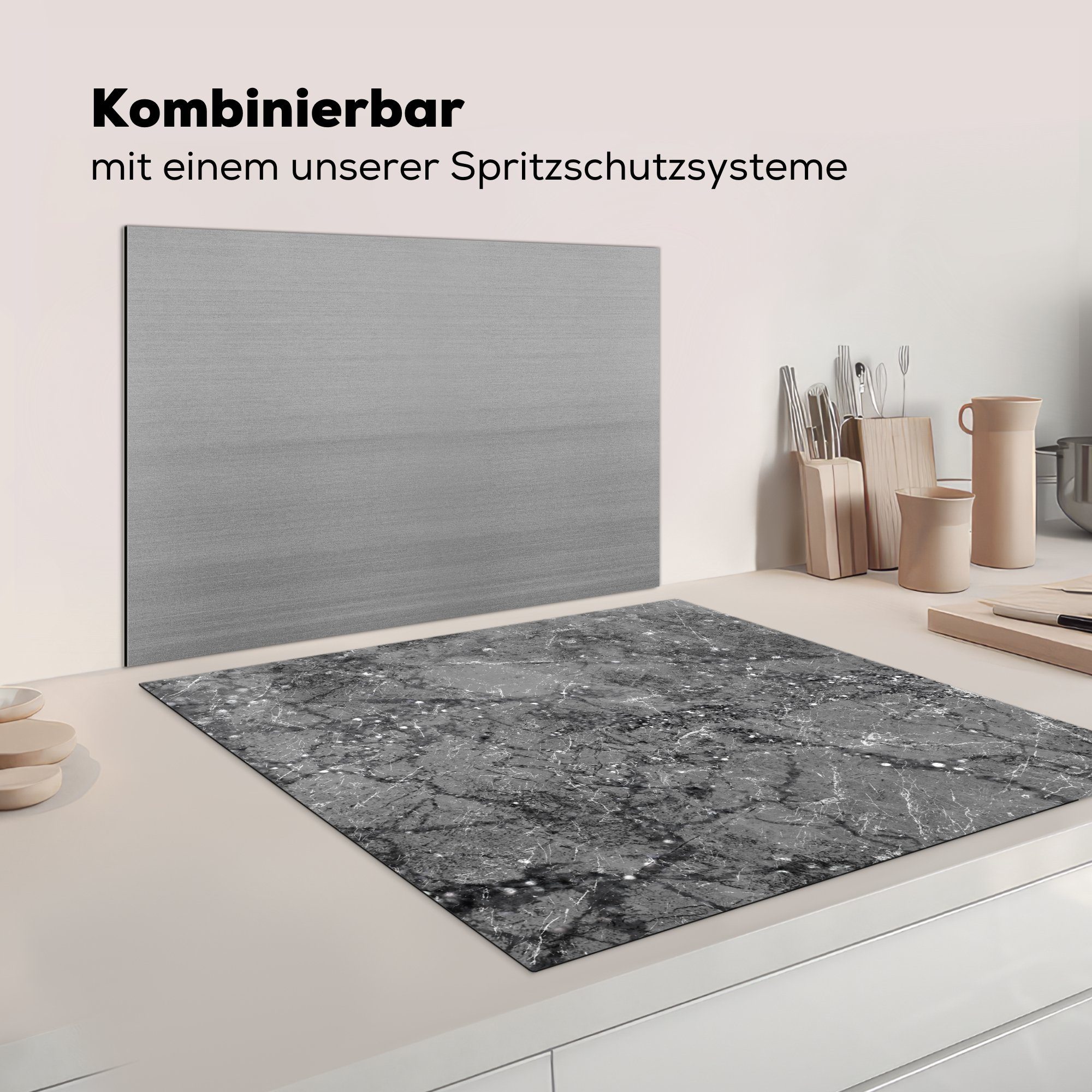 Vinyl, MuchoWow cm, Ceranfeldabdeckung, Arbeitsplatte (1 Luxus, für Grau - - 78x78 tlg), Marmor Herdblende-/Abdeckplatte küche