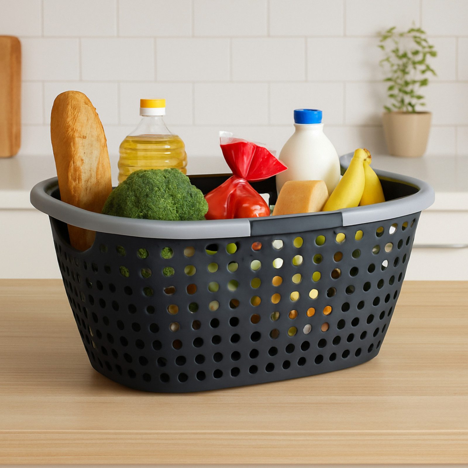 Koopman Einkaufskorb Tragekorb Box Einkauf 23 L Kiste Henkel Schwarz 2 er S günstig online kaufen