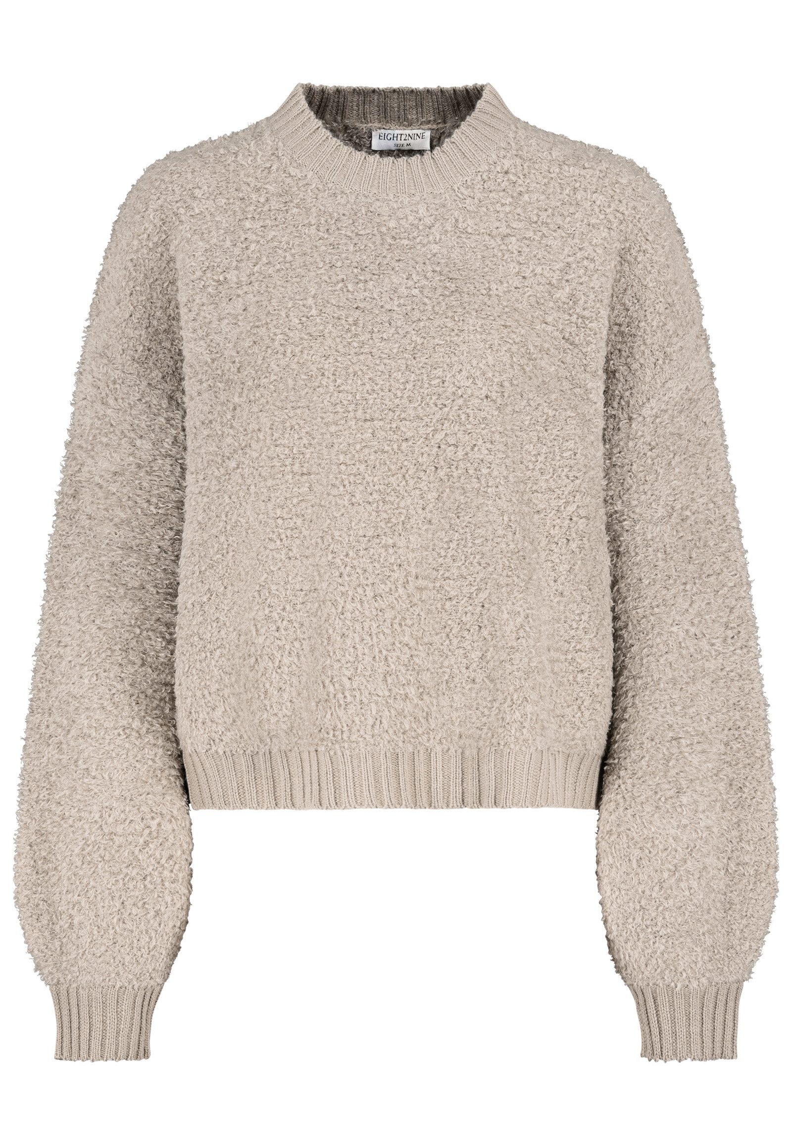 SUBLEVEL Strickpullover Damen Strickpullover Rundhals Bouclé-Garn, Ballonärmel, Rundhalsausschnitt