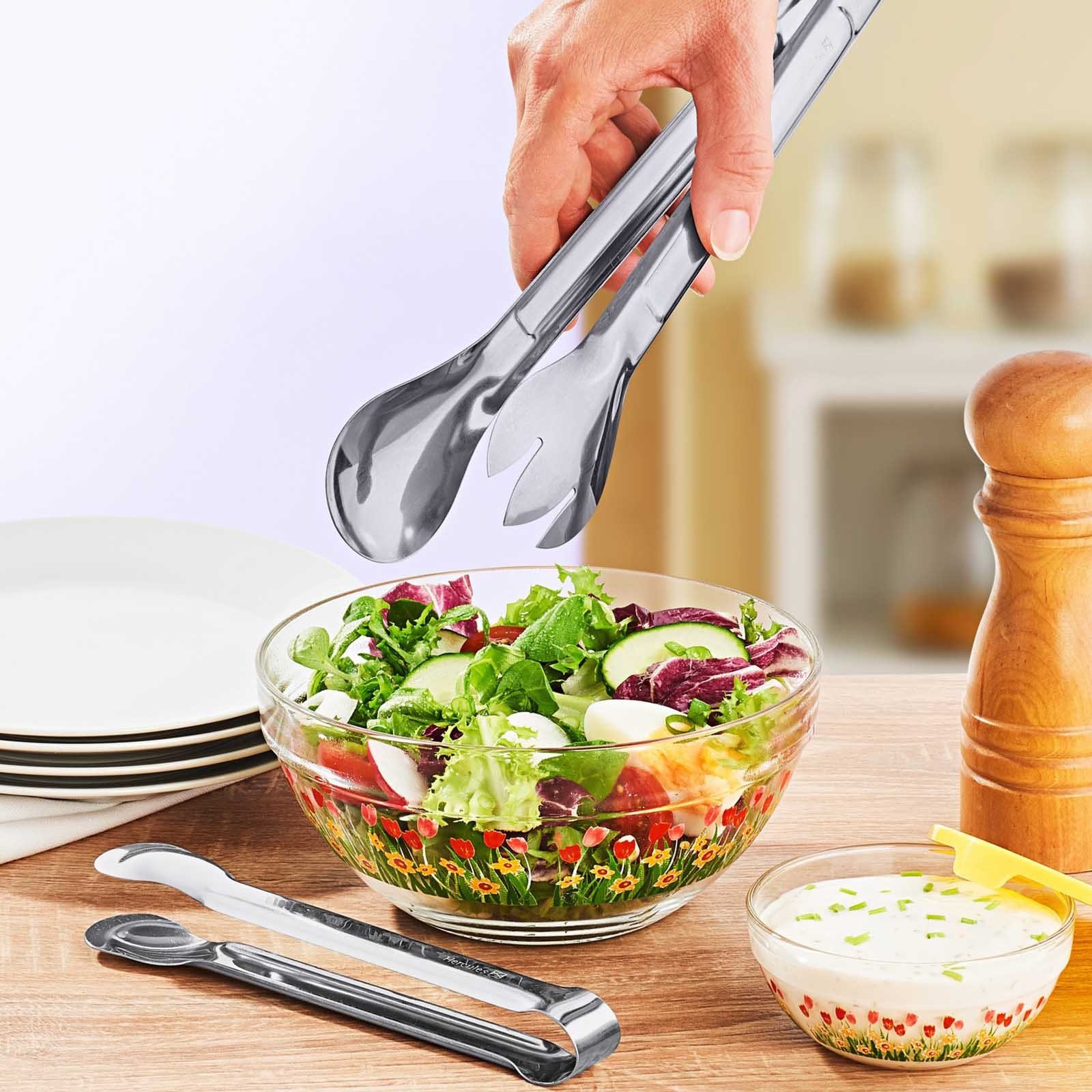 HAC24 Servierzange 4x Servierbesteck Küchenhelfer Salatbesteck Küchenzange Salatzange, Edelstahl, 29 cm & 18 cm