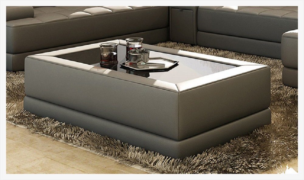 JVmoebel Couchtisch Sofatisch Glas Tische Couch Kaffee Leder Tisch Grau Beistell Sofa Design