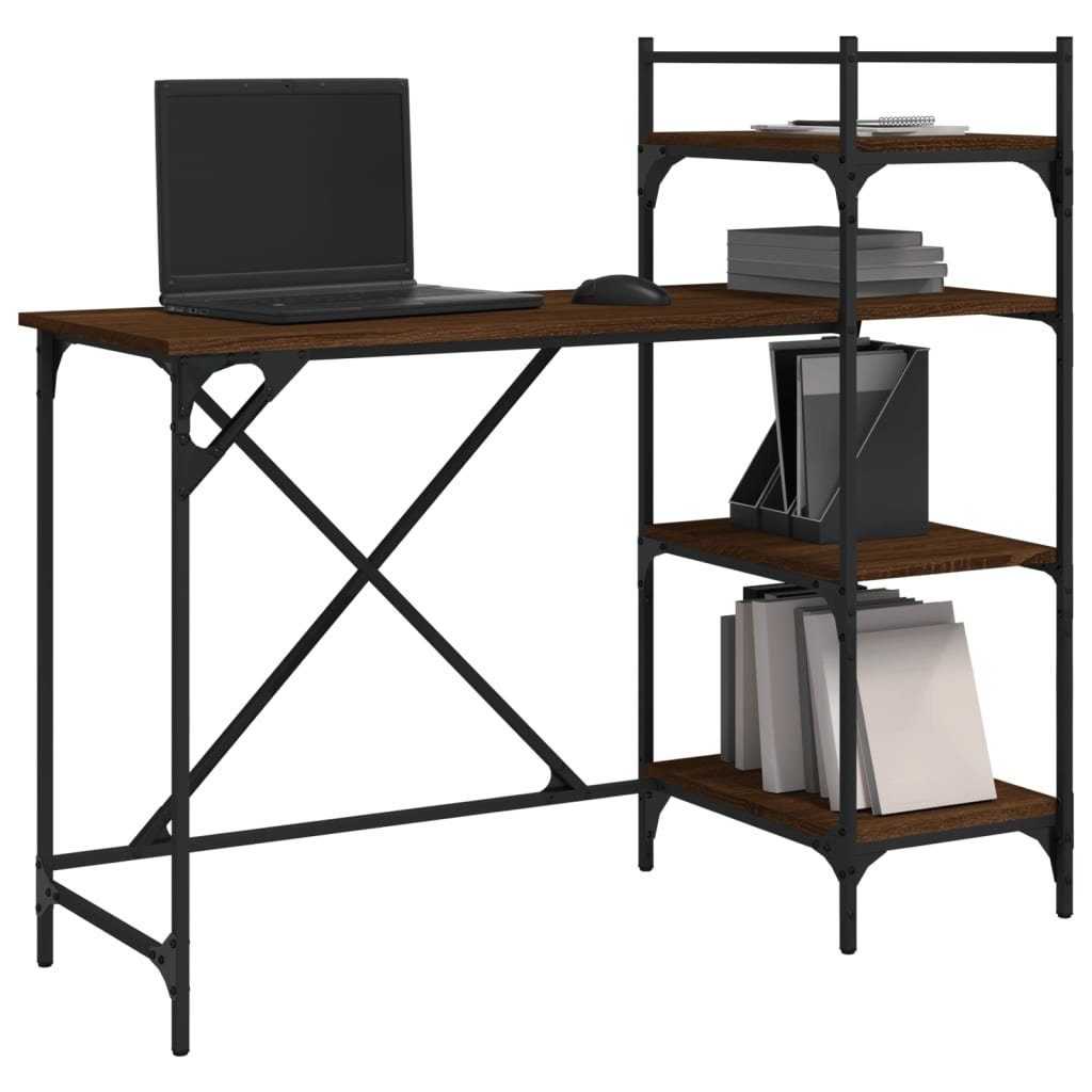vidaXL Schreibtisch Computertisch mit Regal Braune Eiche cm Braun | Eiche Eiche-Optik 120x47x109 Braune