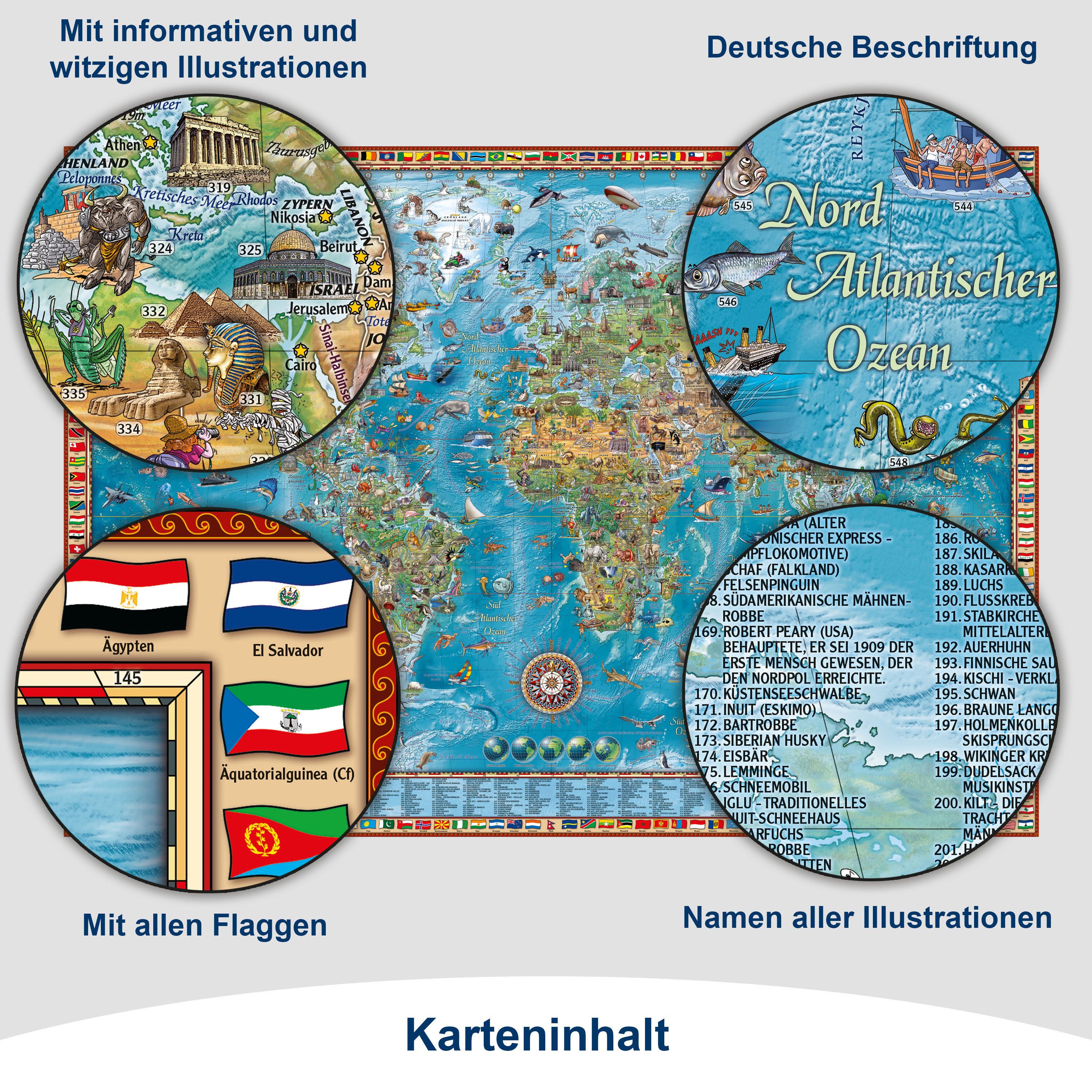 Interkart Landkarten & Globen GmbH Poster Kinder Weltkarte "Fantastische Welt" - Deutsch - XXL - Beschichtet