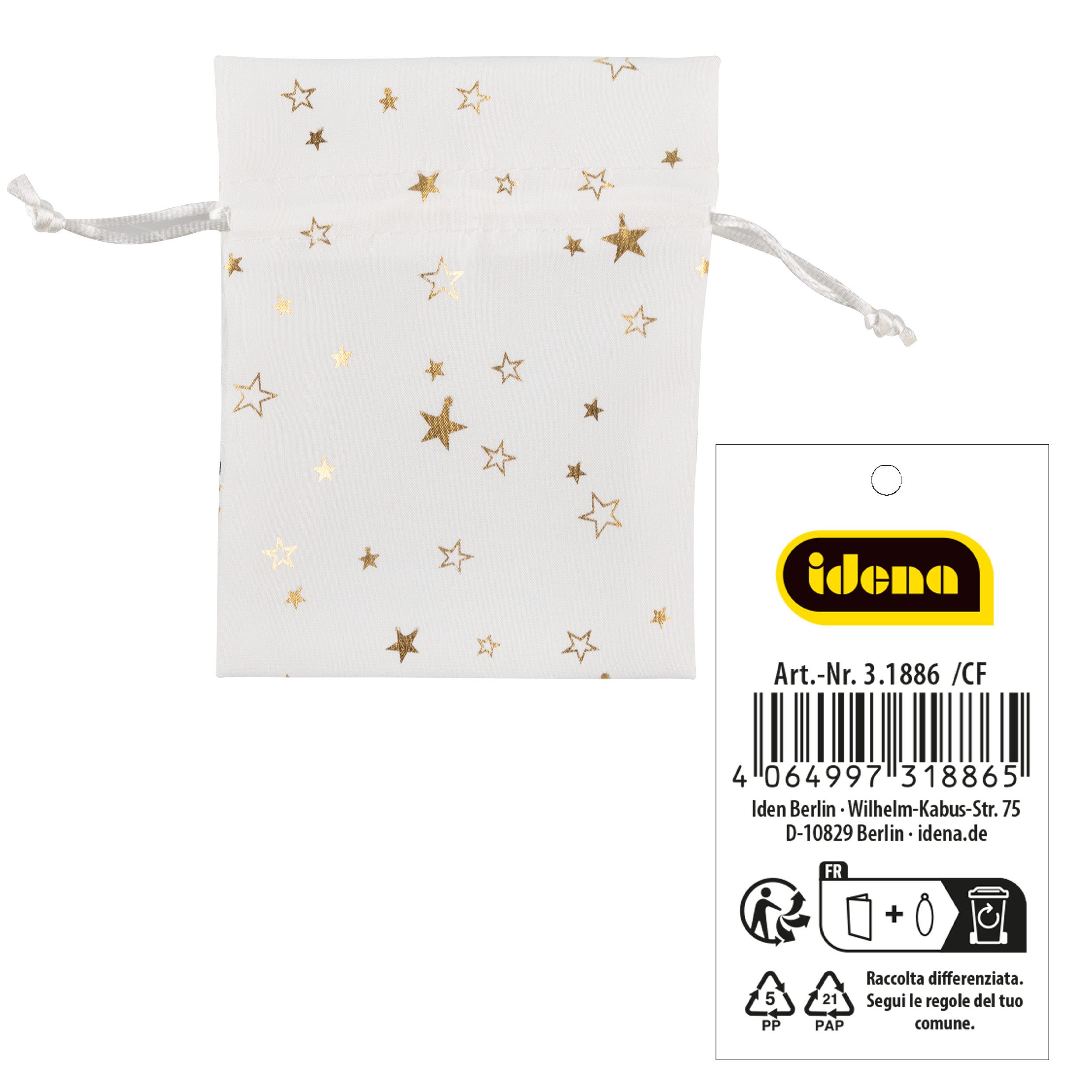 Idena Tragetasche Idena Stoffsäckchen Weihnachten weiß/Stern 13x18cm