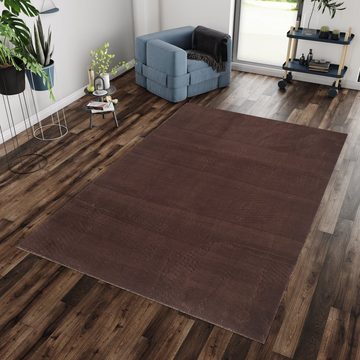 Teppich Unicolor - Einfarbig, Teppium, Rechteckig, Höhe: 25 mm, Teppich Wohnzimmer Einfarbig Braun Kunstfell Plüsch Shaggy Waschbar