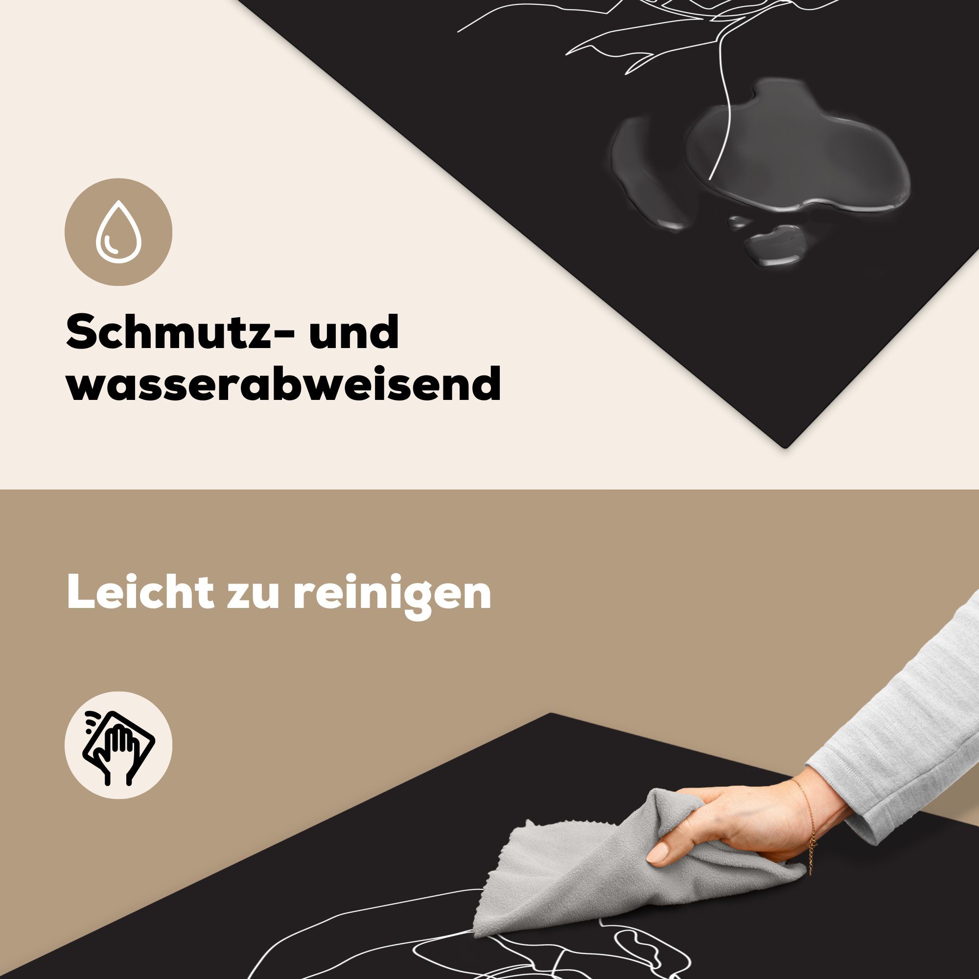 MuchoWow Herdblende-/Abdeckplatte Frau küche Arbeitsplatte Strichzeichnung, - Schwarz (1 78x78 tlg), Ceranfeldabdeckung, für - cm, Vinyl