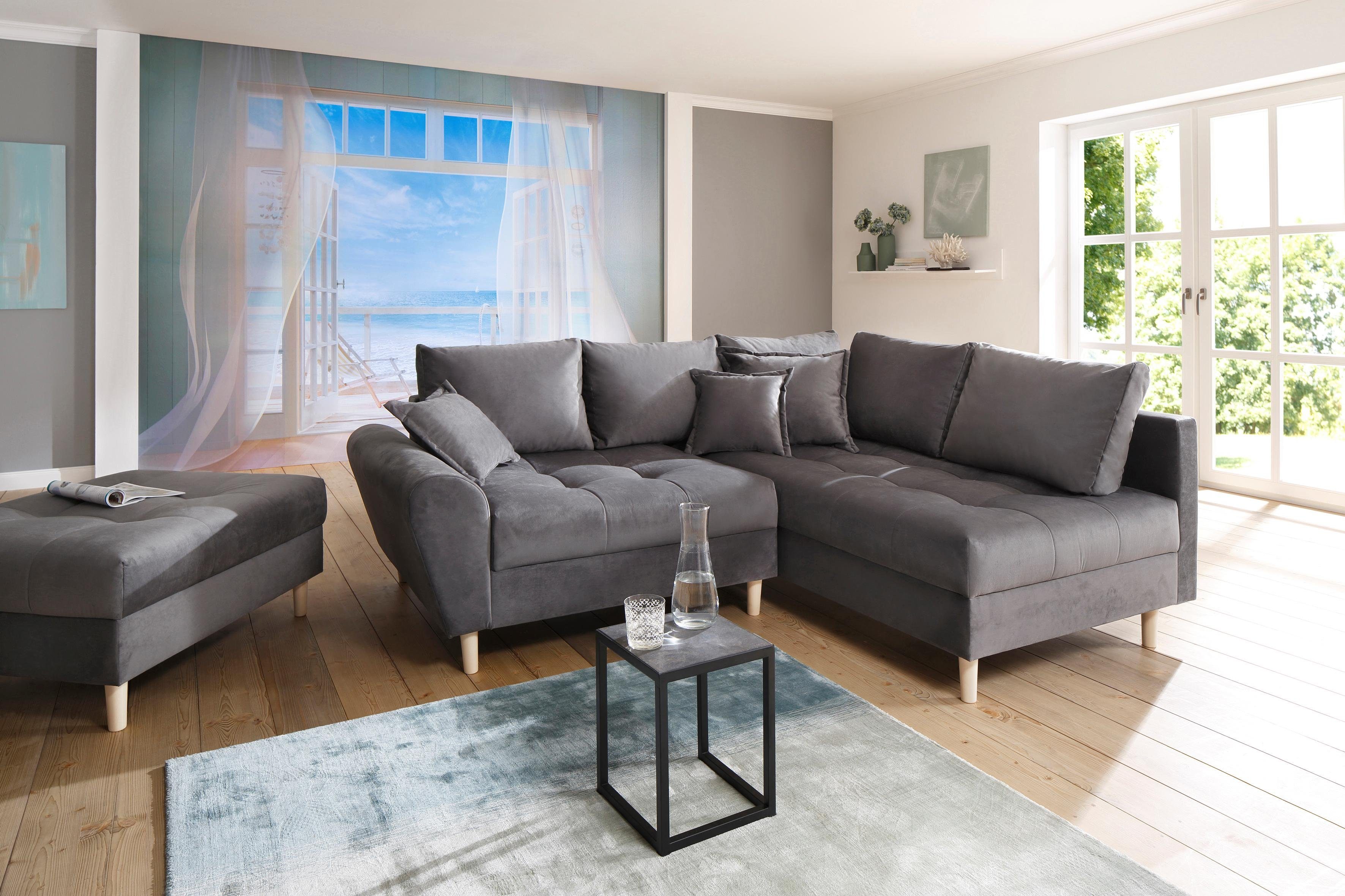 Home affaire Ecksofa Rice L-Form, B: 223 cm - OTTO. Verlässliche Qualität., Set: Sofa & Hocker, 3 Zierkissen, Federkern