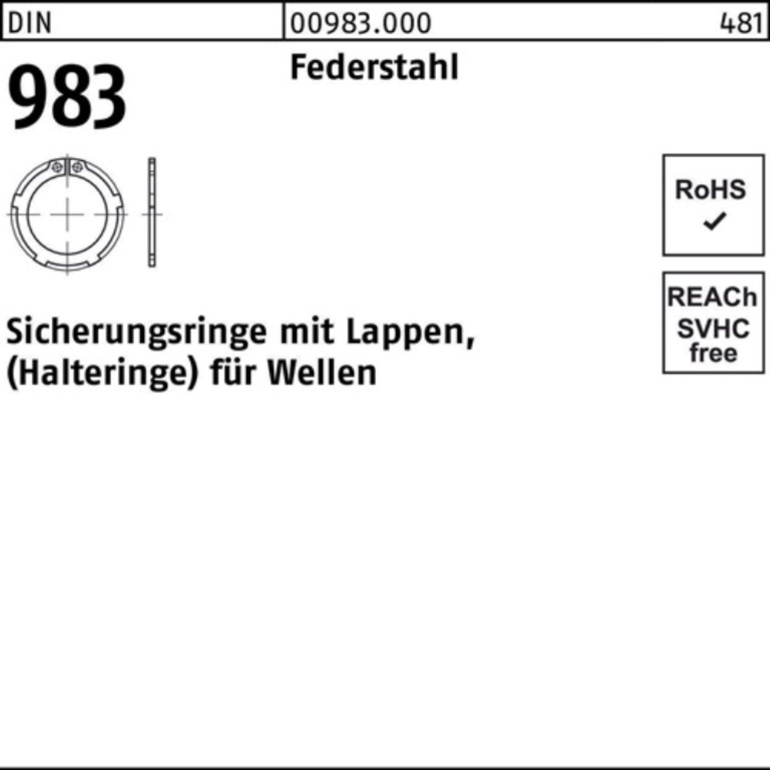 20x Federstahl Pack Lappen 983 Sicherungsring Stü 1,2 Sicherungsring 1000er Reyher DIN 1000