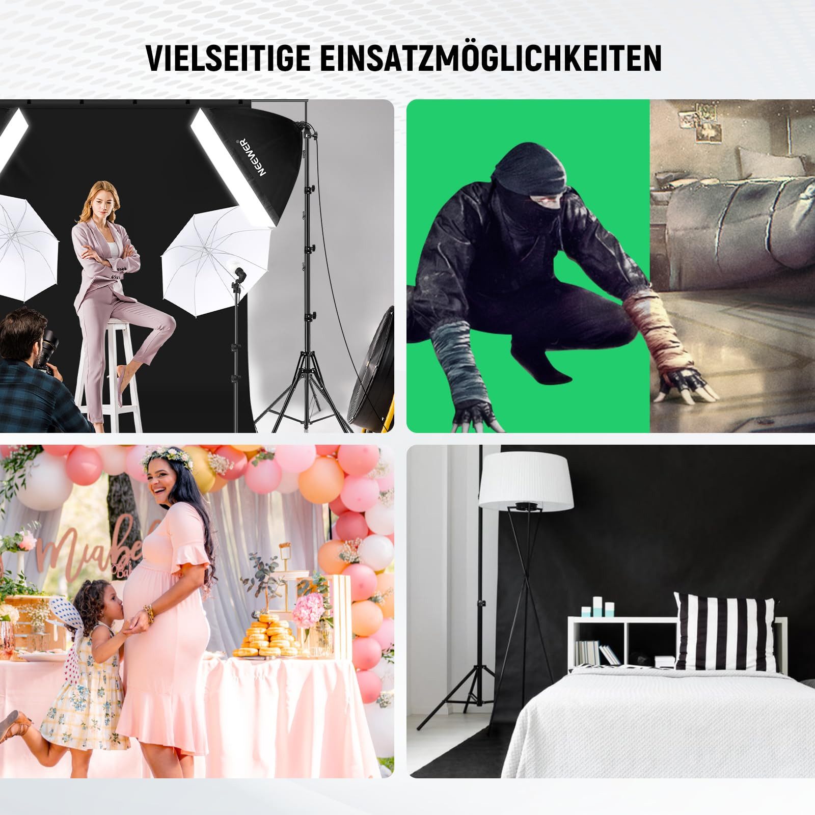 Neewer Fotostudio-Box NK100 Fotostudio Set, mit Drei Hintergrundfarben, Softbox, LED wechselbar, Reflektoren, LED Lampen, Studiolicht für Porträt Produktfotografie