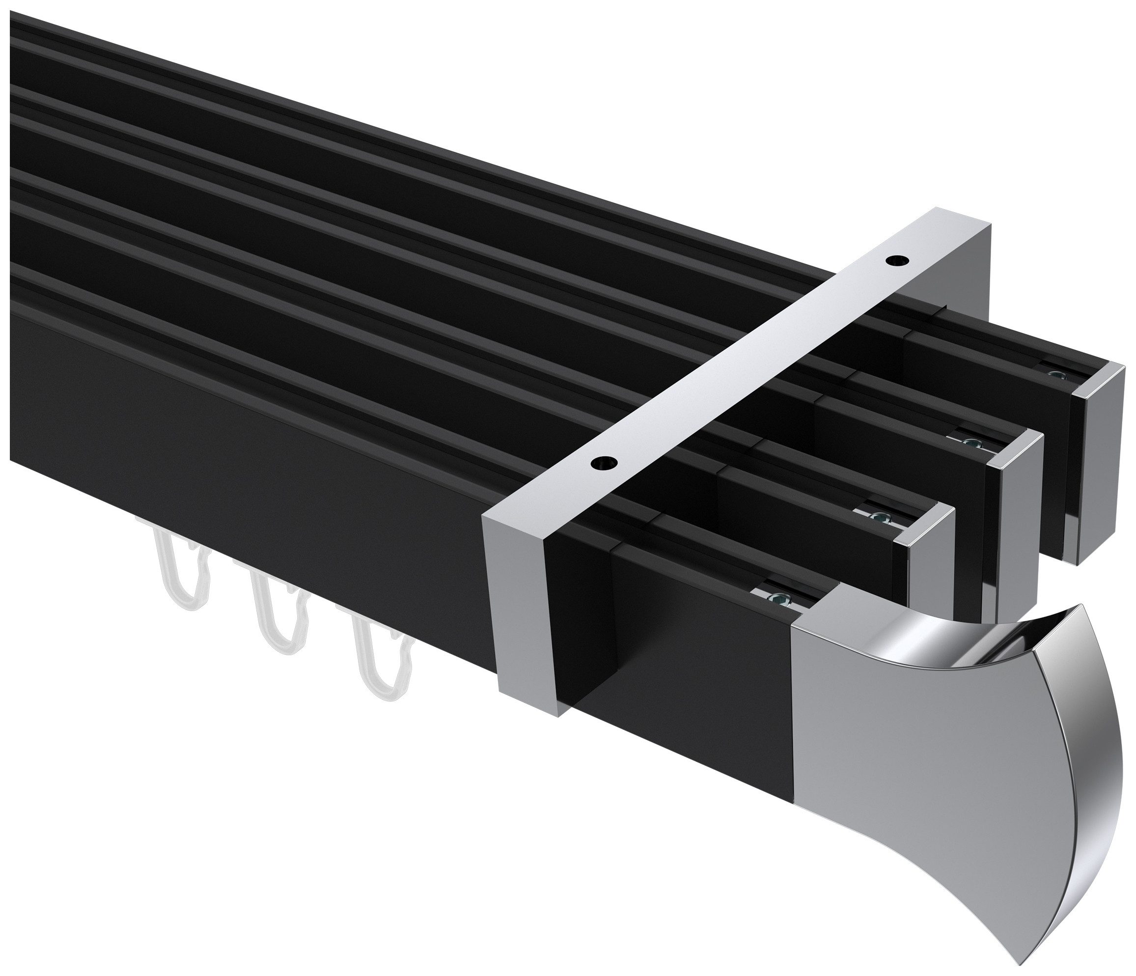 INTERDECO Innenlaufschiene Smartline Conex, 4-läufig, Fixmaß, kürzbar, Deckenmontage, Aluminium, Schwarz / Chrom / Bicolor, 14x35