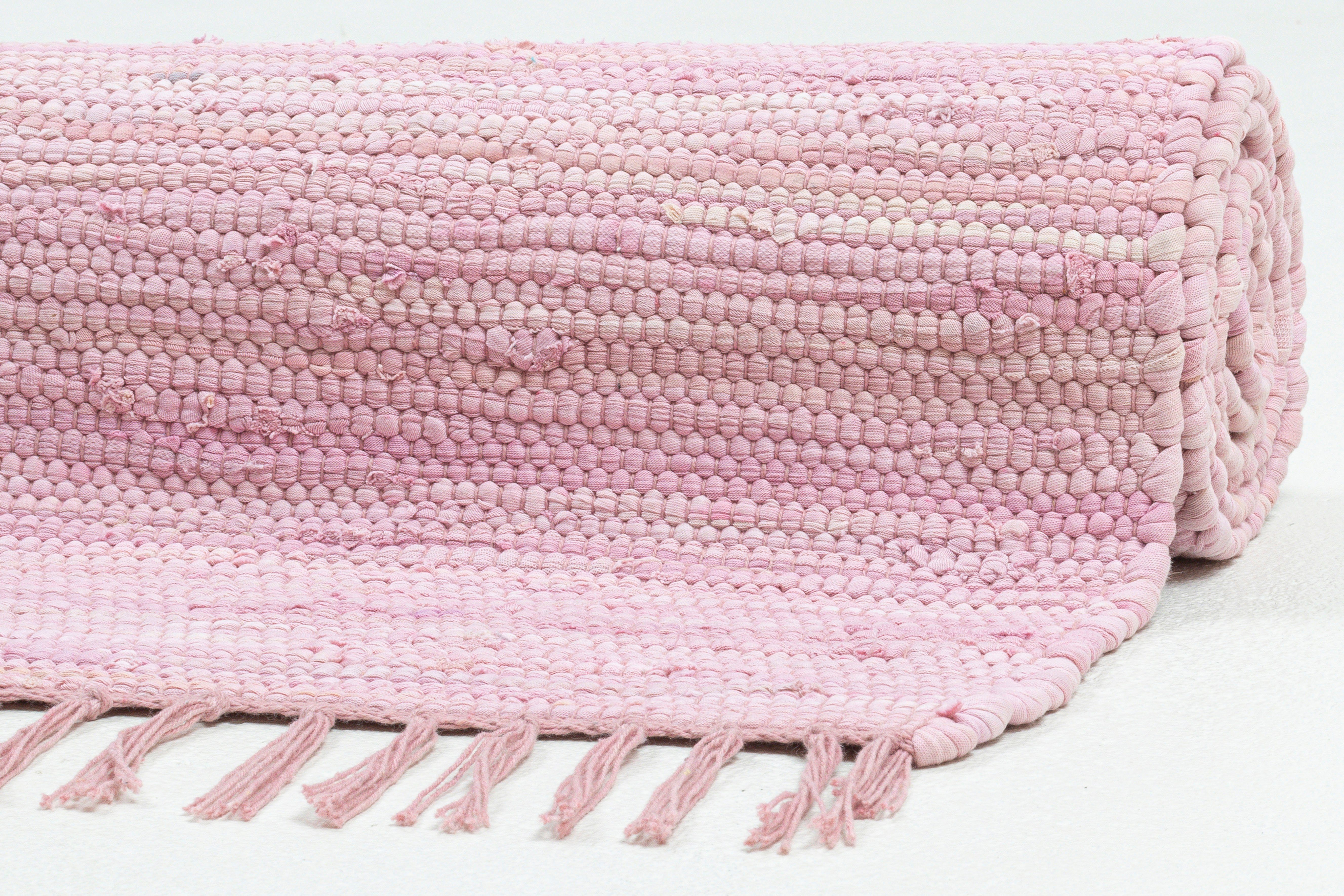Fransen THEKO, rosé Cotton, reine Höhe: 5 mit Handweb rechteckig, handgewebt, mm, Happy Flachgewebe, Baumwolle, Teppich, Teppich