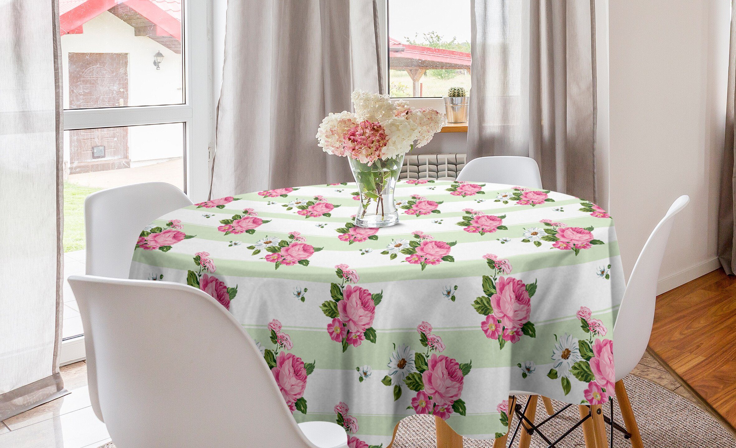 Abakuhaus Tischdecke Kreis Tischdecke Abdeckung für Esszimmer Küche Dekoration, Pfingstrose Gänseblümchen blüht Blumenstrauß Kunst