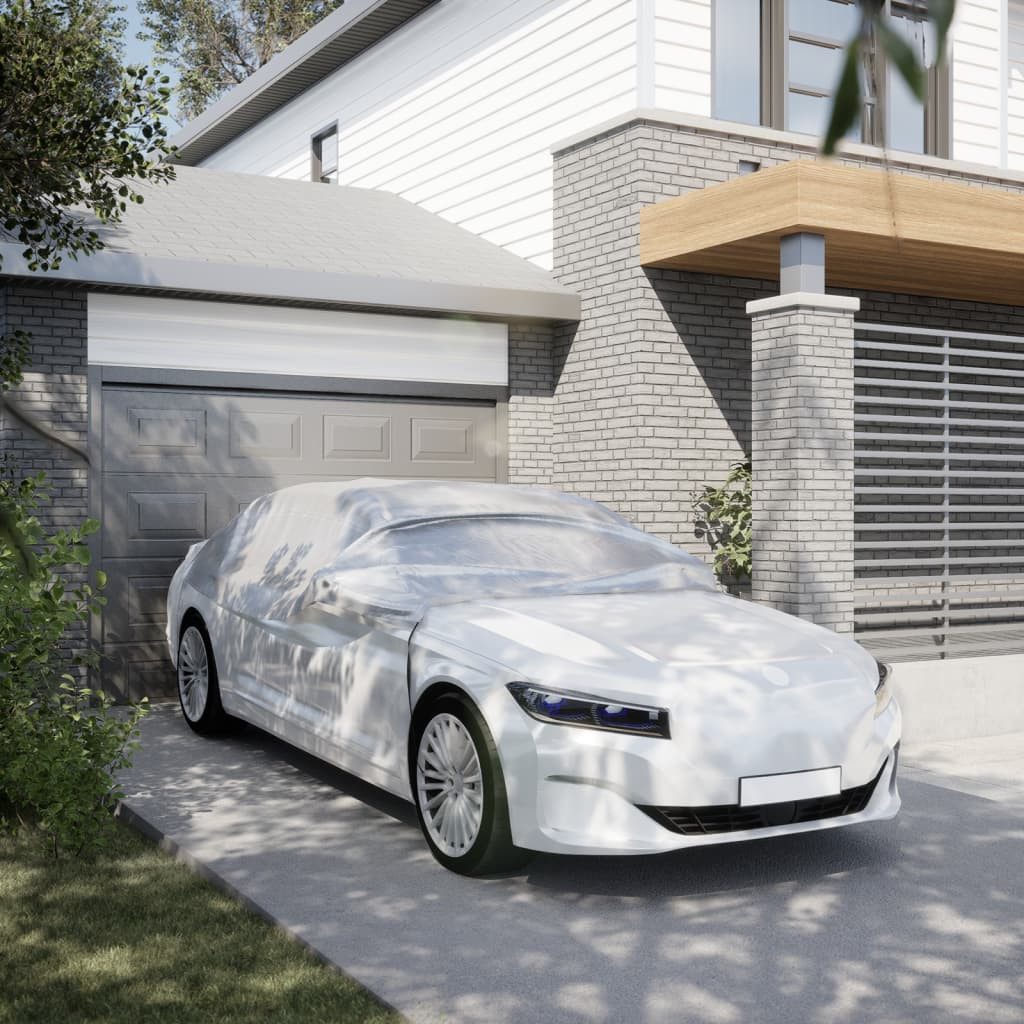 vidaXL Schutzplane, Autoabdeckung Halbgarage mit Haken Silbern L