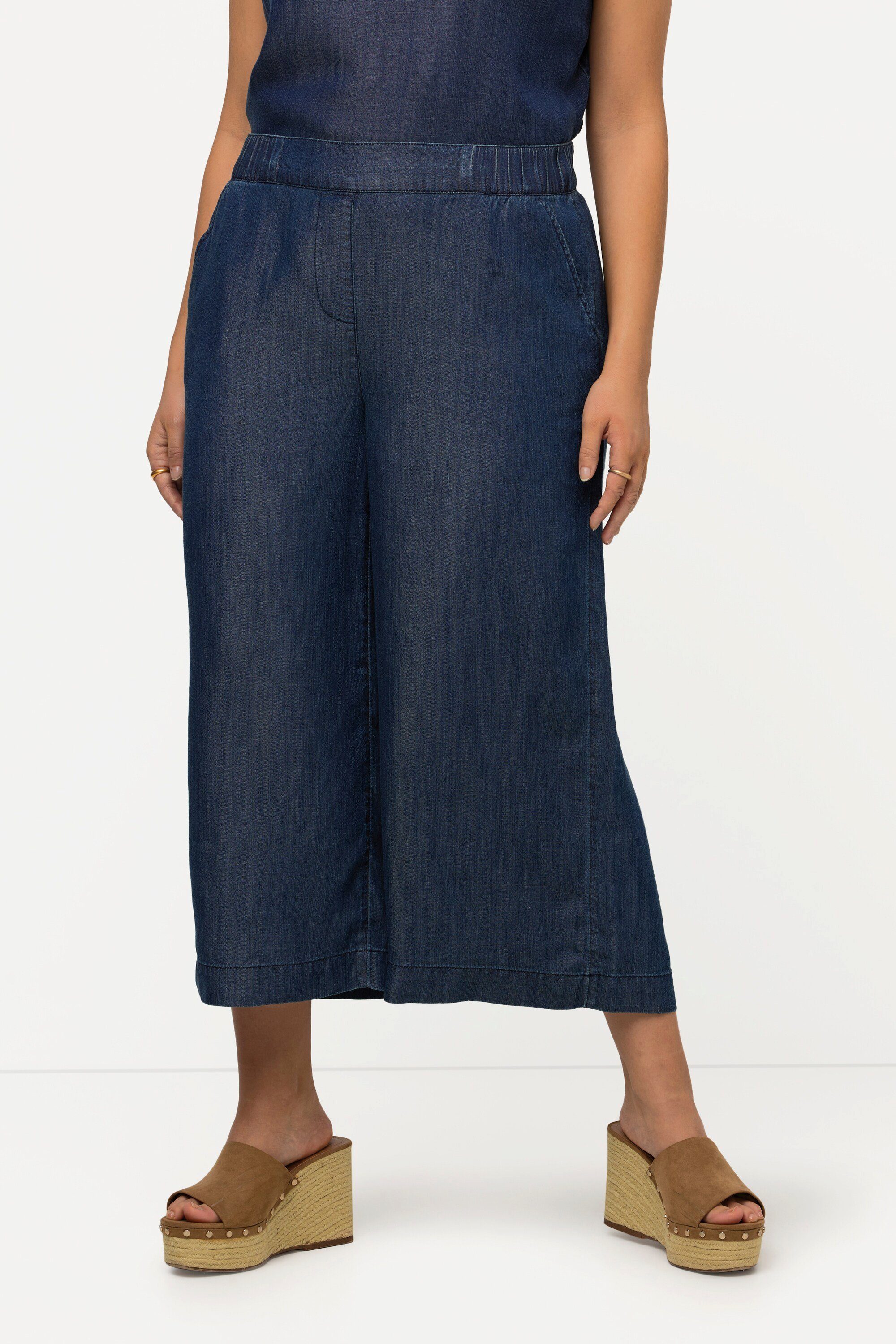 Ulla Popken Culotte Lyocell-Culotte Jeansoptik Komfortbund Marleneform dark blue denim