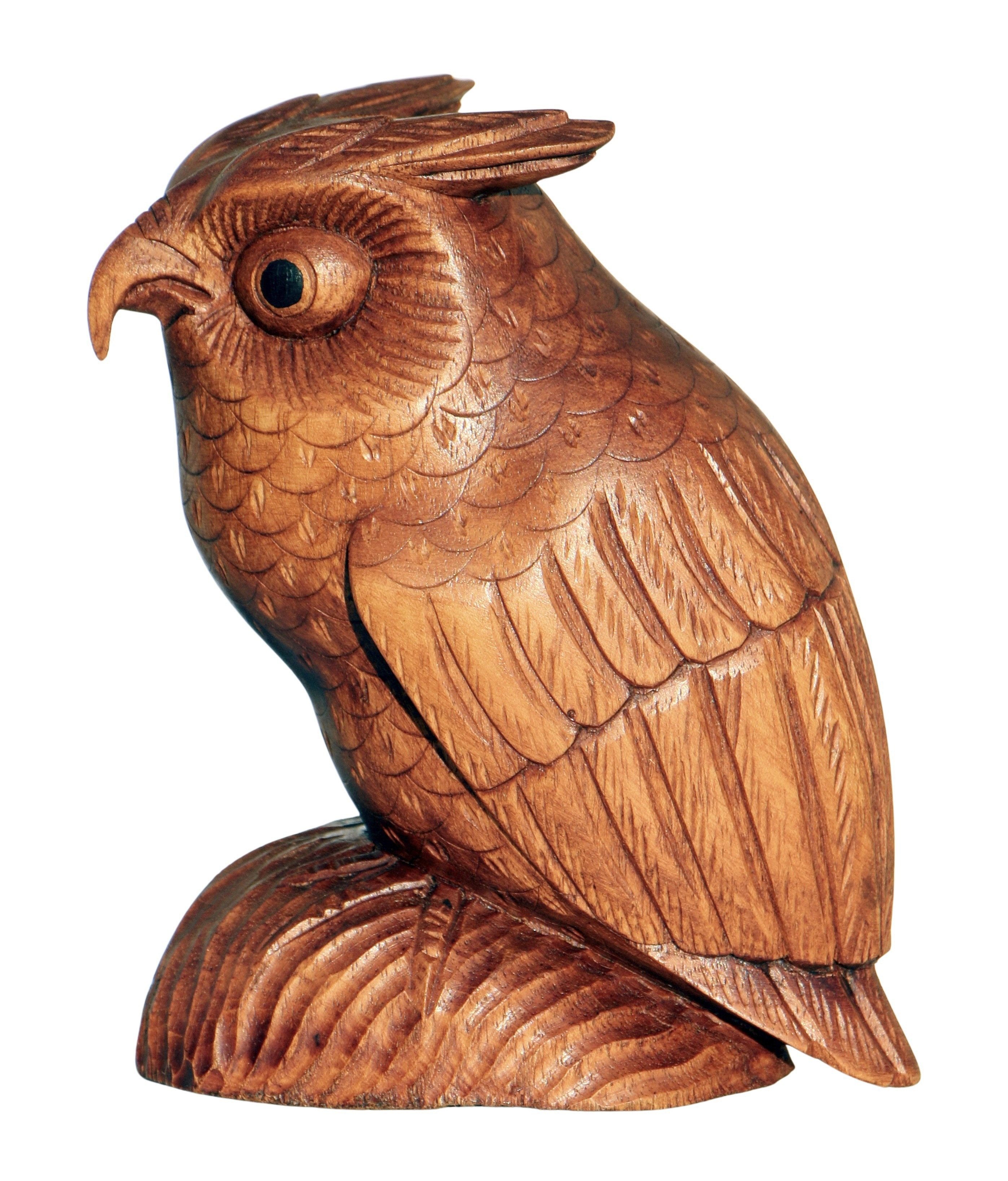 Wogeka Tierfigur Eule Holz-Figur Uhu Tier Dekoration Handarbeit