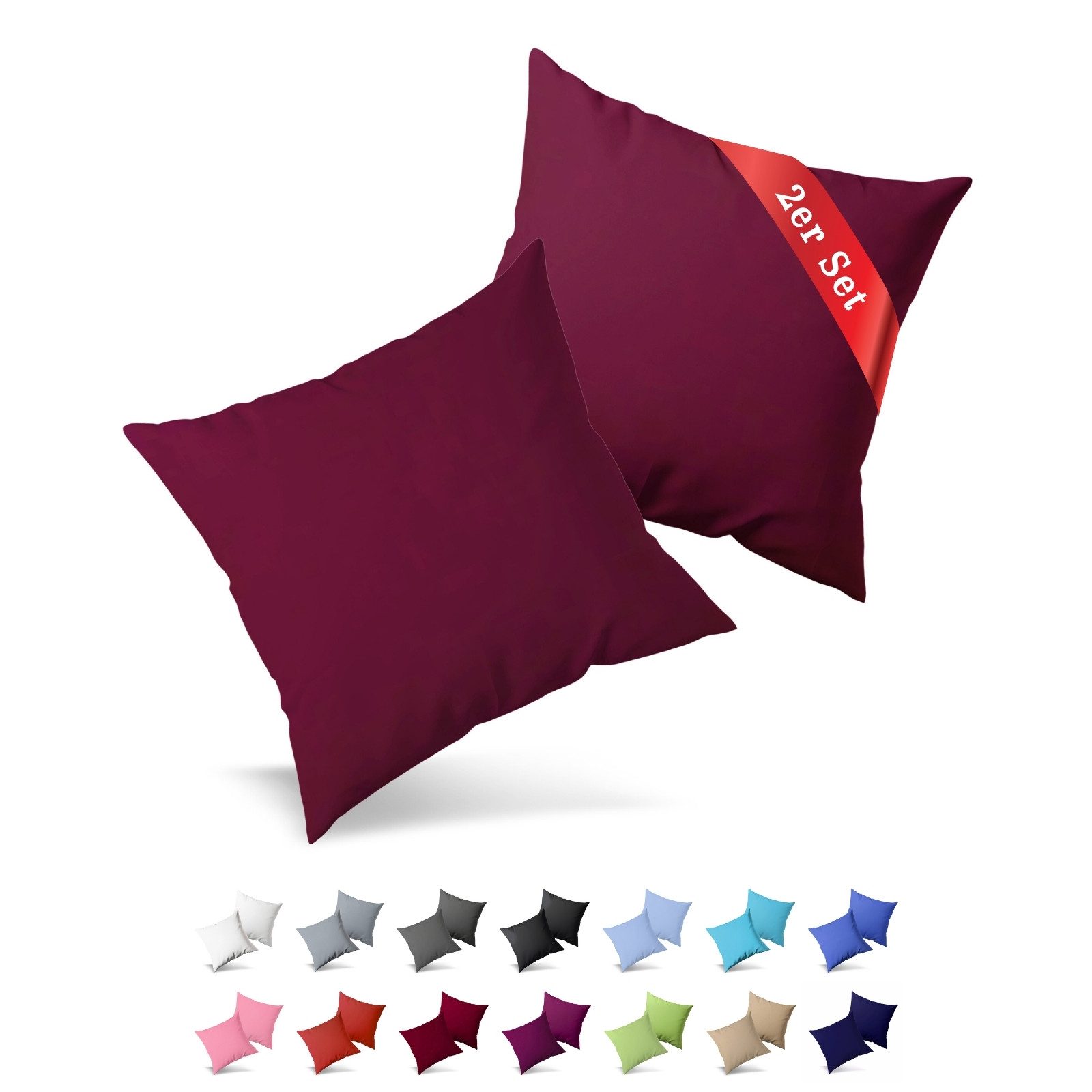 Buymax Kissenbezüge Kissenbezug 100% Baumwolle Premium Jersey, (2 Stück), Kissenhüllen, Reißverschluss, atmungsaktiv, unifarben, einfarbig