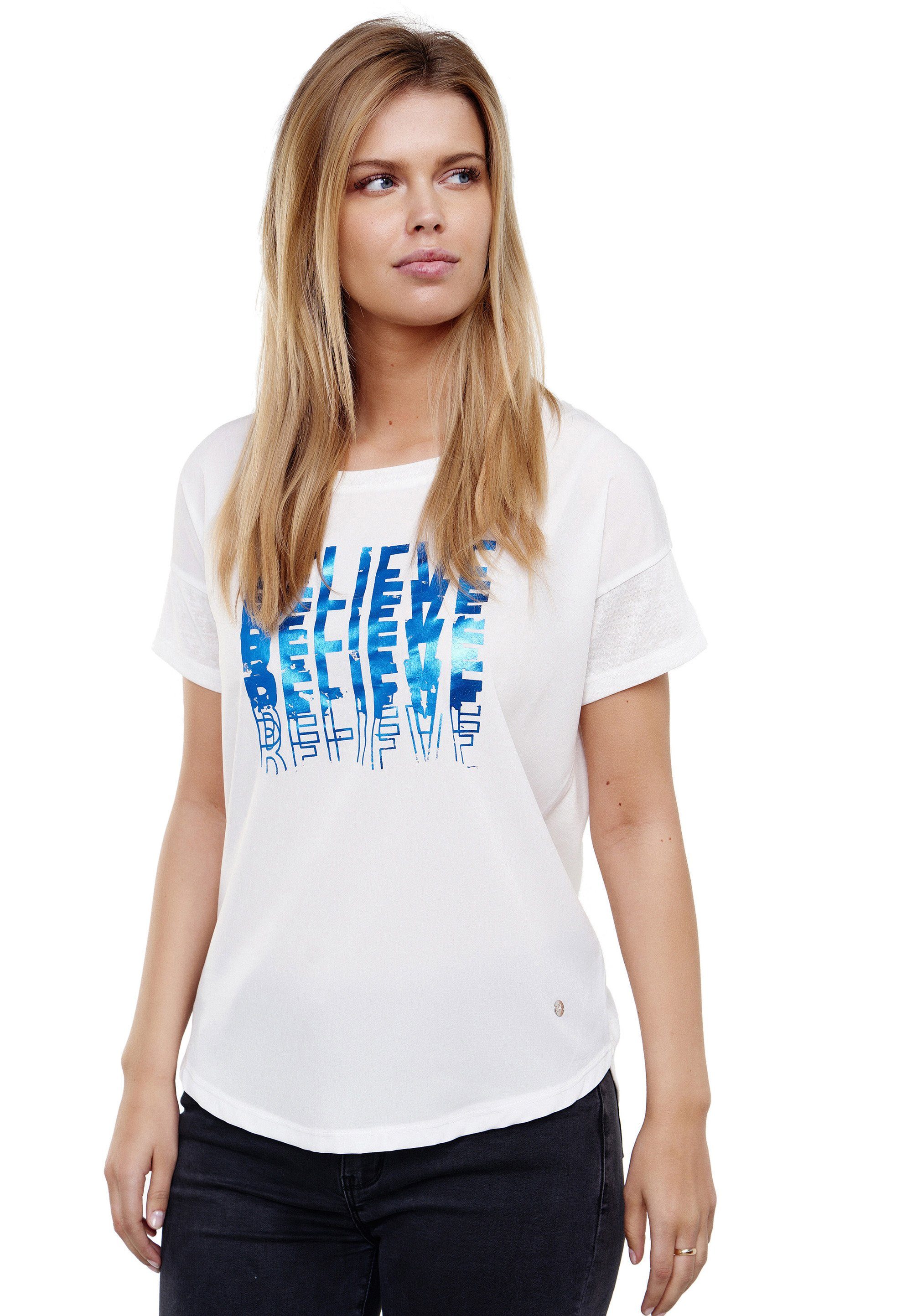 blau mit Decay detailliertem Printmotiv T-Shirt Believe