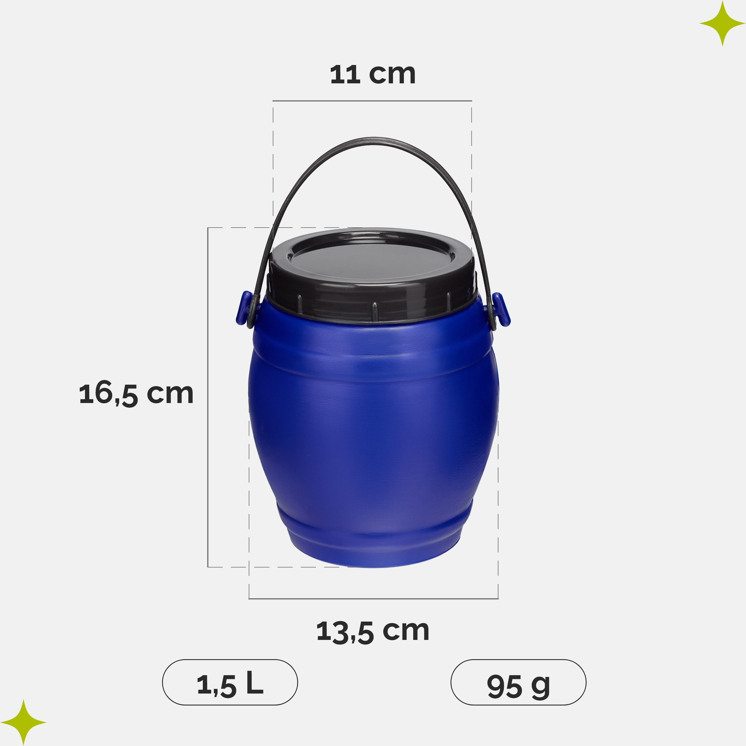 Garronda Regentonne 1,5L Behälter mit Deckel Weithalsfass BPA-frei GD-0086, Blau, 1.5 l