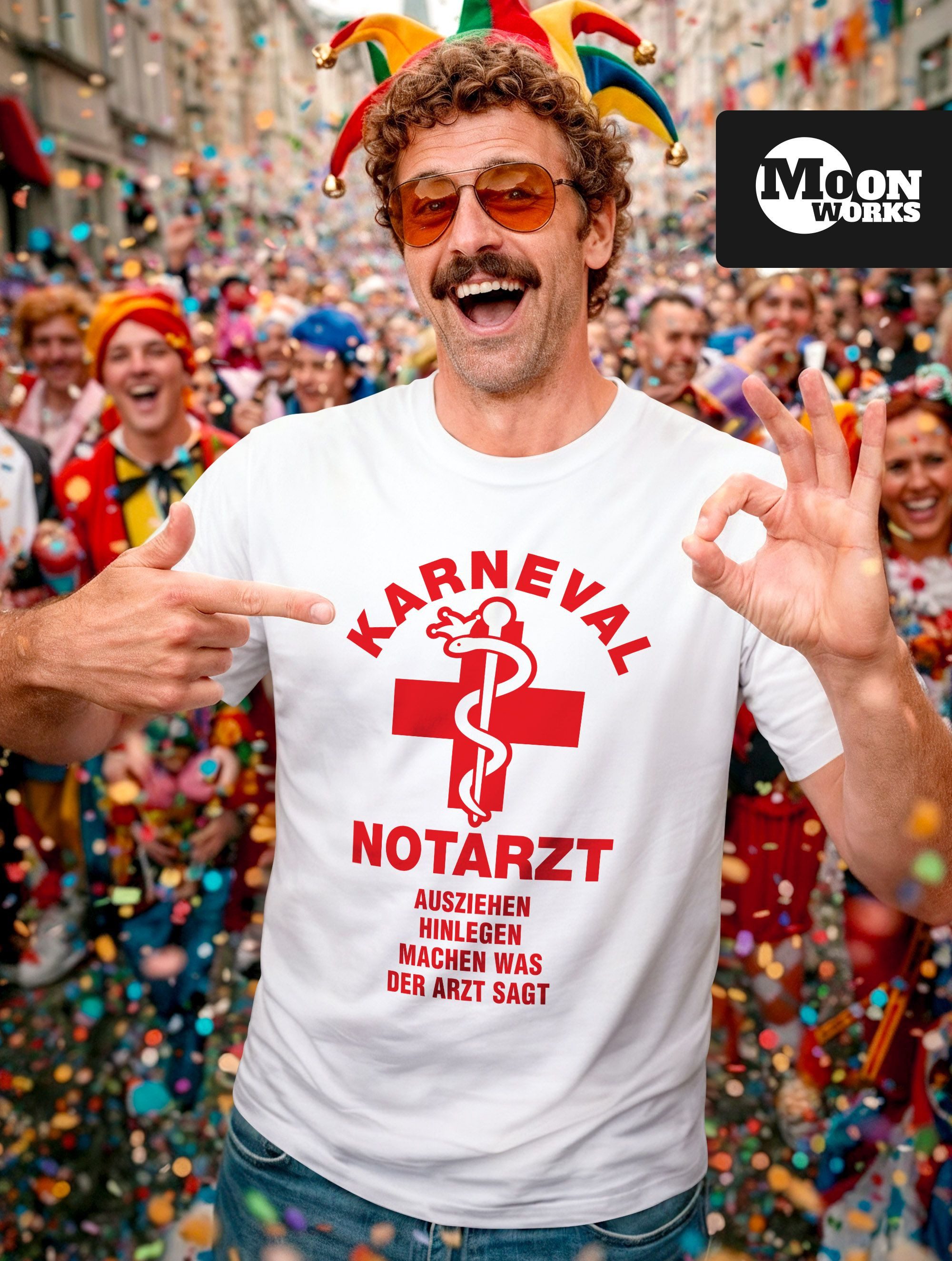 MoonWorks Print-Shirt Herren T-Shirt Fasching Karneval Notarzt Kostüm-Ersatz Last Minute mit Print